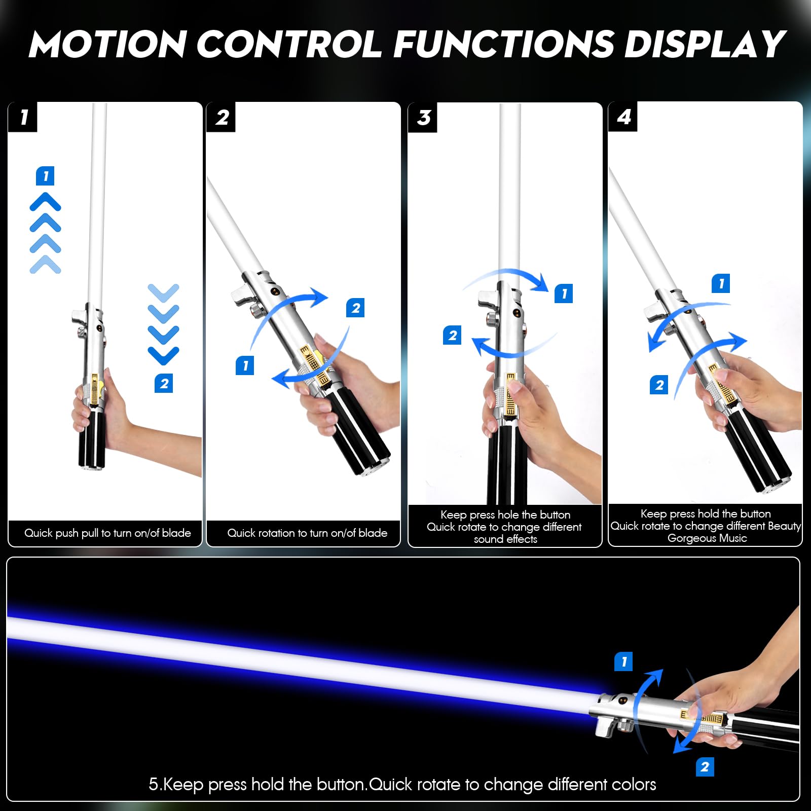 Pixel Dueling Lightsaber with Motion Control - 39 Sound Effects & 12 Color Changing Modes | Smooth Swing Metal Handle Lightsaber for Adults & Kids | Perfect for Cosplay, Star Wars Gifts & Dueling Battles