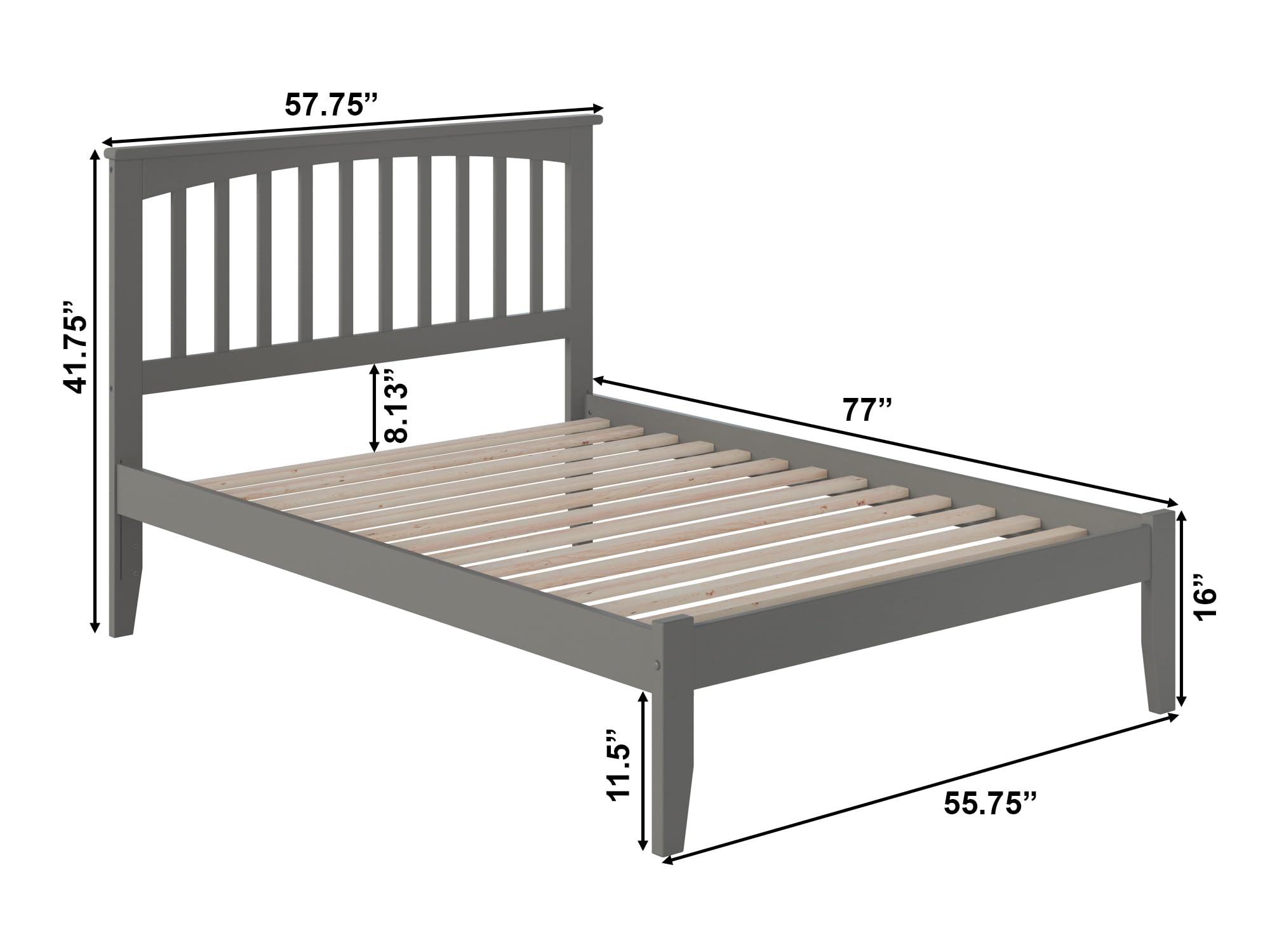 AFI Mission Full Platform Bed Frame with USB Charging Ports - Modern Grey Wooden Bed for Small Spaces & Apartments - Perfect for Bedrooms, Guest Rooms & Studio Living