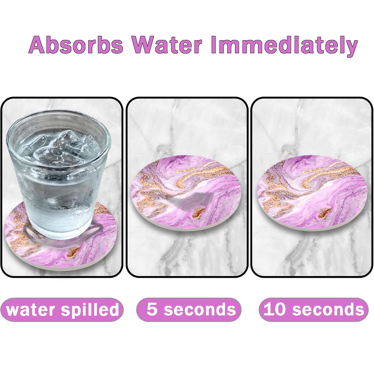 6-Pack Absorbent Ceramic Drink Coasters with Cork Base - Funny Purple Round Coasters for Wine, Mugs & Cups (4 Inches) - Perfect for Home, Office & Party Tabletop Protection
