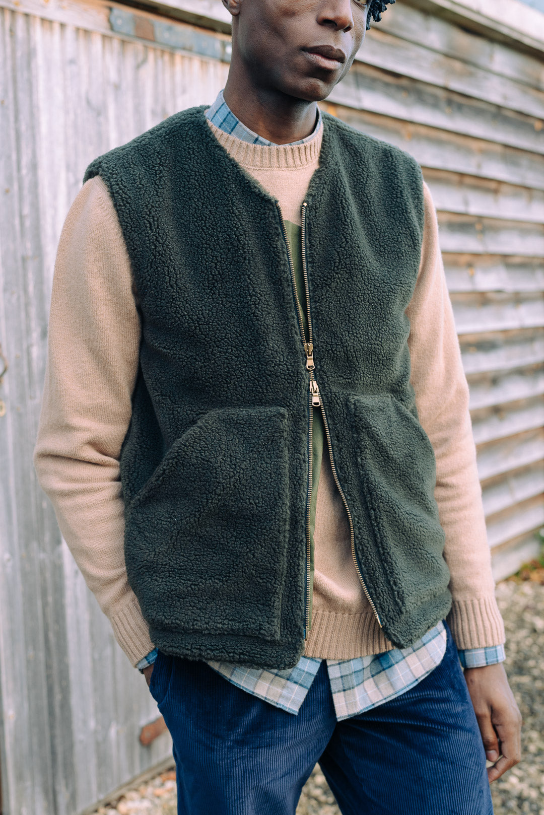 Dark Green Teddy Gilet Vest for Women - Cozy Winter Layering Piece for Casual Outfits & Outdoor Activities