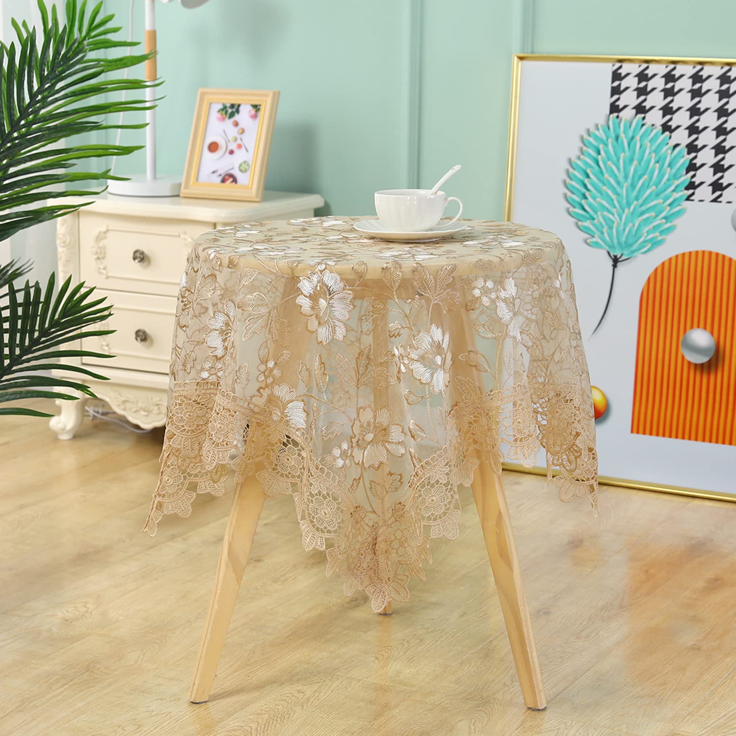 Elegant Crochet Lace Tablecloth - Small Round Cocktail Table Cover for Weddings, Bedside & Outdoor Use | Shabby Chic Embroidered Decor | Perfect for Refrigerator & TV Dust Protection