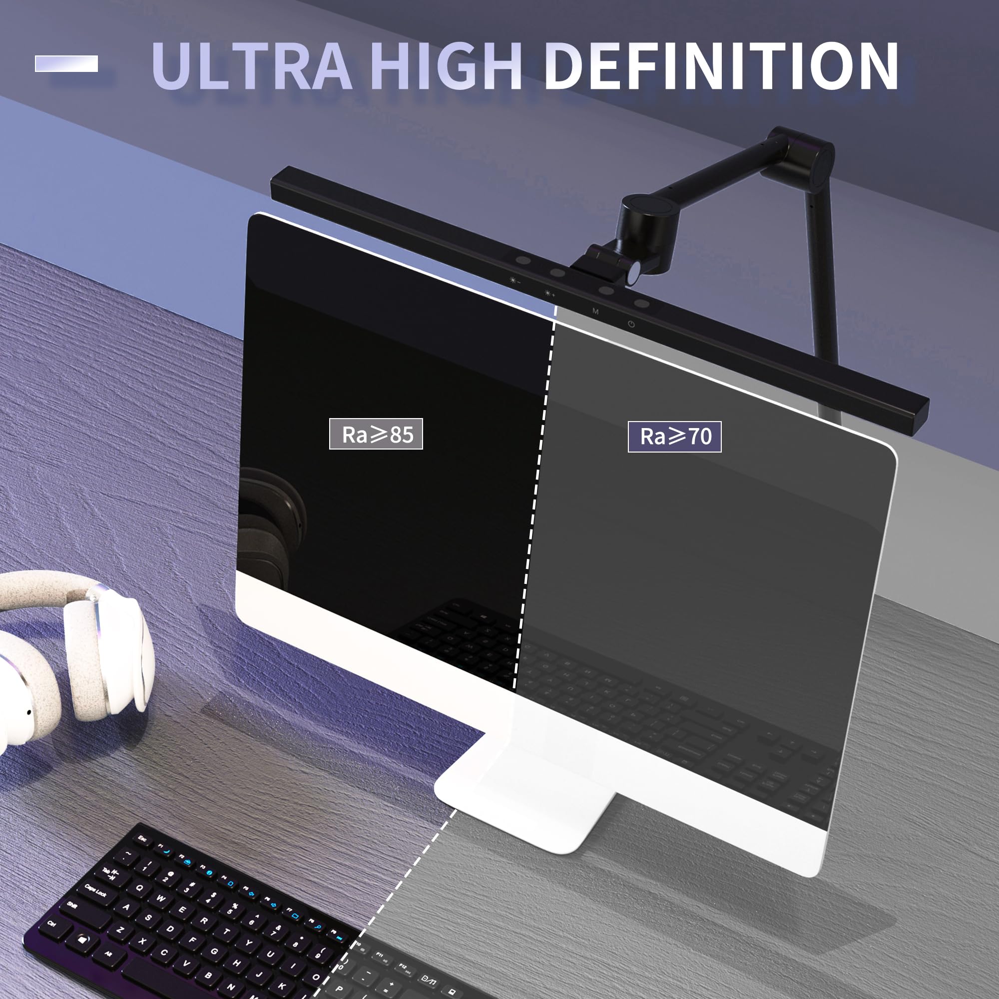 LED Desk Lamp with Clamp - Adjustable Monitor Light Bar for Eye Protection, 5 Modes & 20 Brightness Levels, Ultra HD Bright Table Light for Reading, Studying, Office Work - Reduces Screen Glare & Eye Fatigue