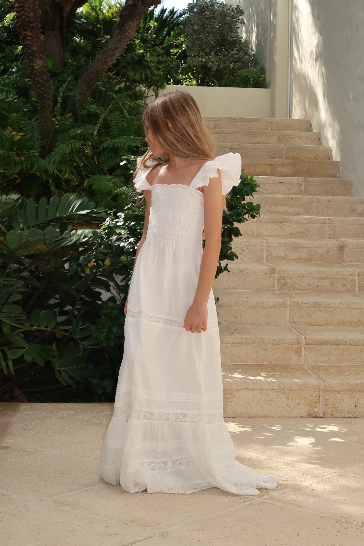 Rhiannon Girls Cotton Dress - Optic White | Casual Summer Outfit for Kids, Playdates & Family Gatherings