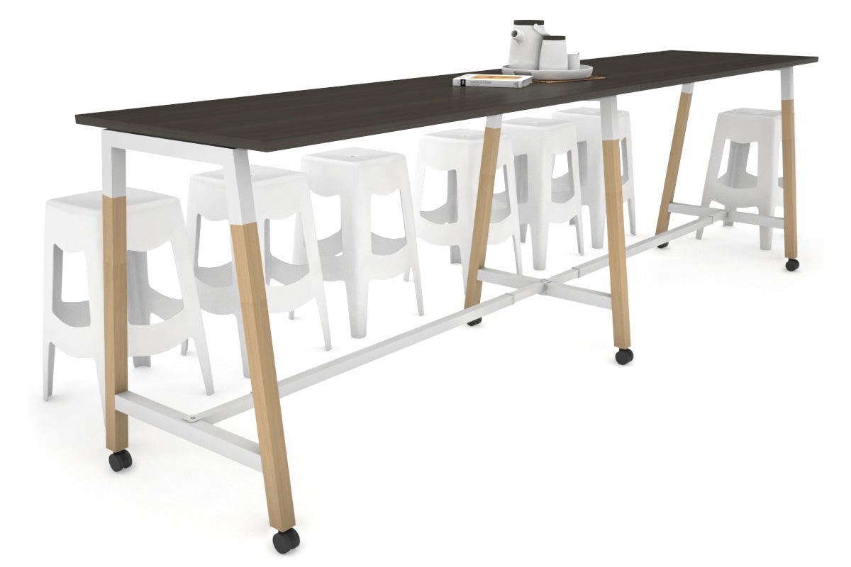Quadro A Legs Large Counter Table with Wood Legs & Cross Beam [3600L x 700W] - Perfect for Kitchen Islands, Restaurant Bars, and Commercial Counters