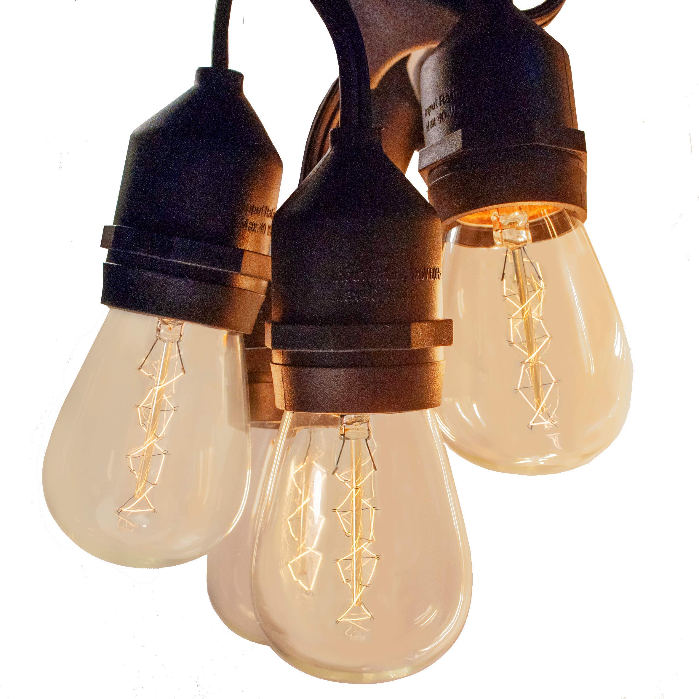 50ft Commercial Outdoor Edison Bulb String Lights - 25 Sockets with S14 Zig Zag 11W Bulbs - E26 Base for Patio, Garden, Restaurant & Wedding Decor