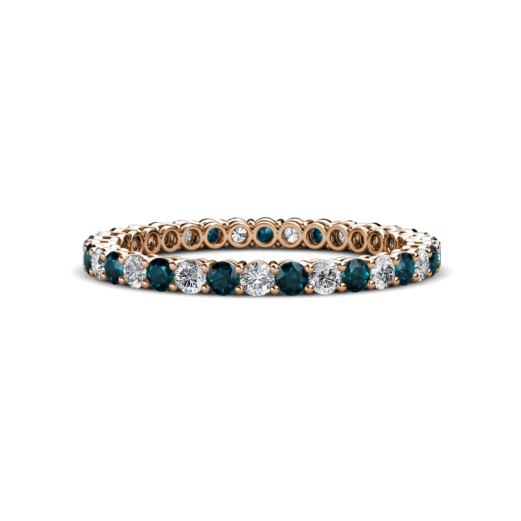0.83-0.97 Carat Diamond & London Blue Topaz Stackable Eternity Band Ring for Women - 14K Rose Gold Wedding, Anniversary, Gift, Everyday Wear Jewelry