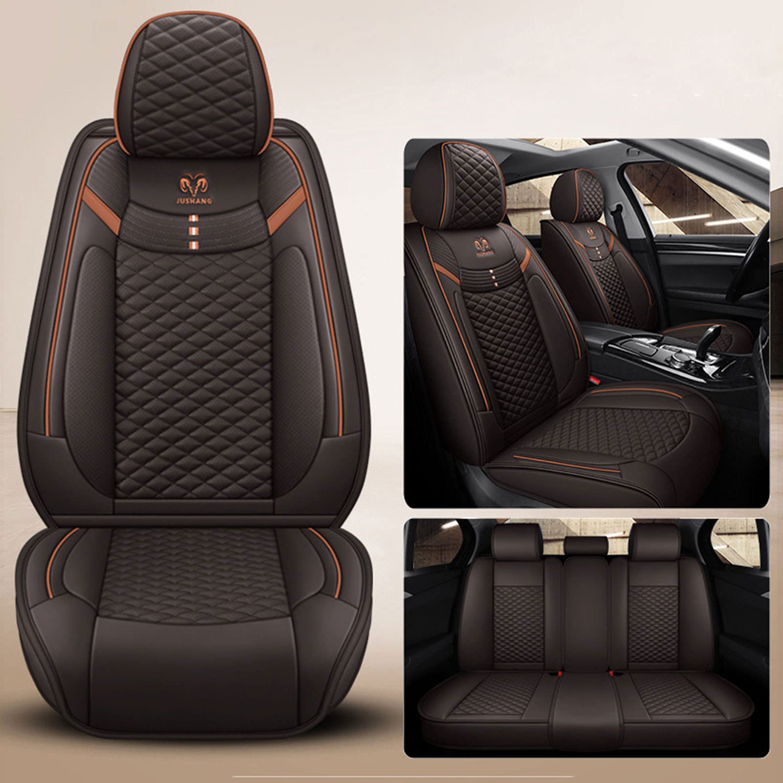 Universal 5-Piece Waterproof Leather Car Seat Covers Set - Fits Most Sedans & SUVs (Brown) | Premium Protection for Daily Commutes, Road Trips & Family Travel
