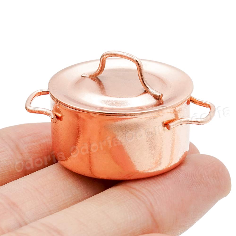 Odoria 1/12 Scale Miniature Copper Pot Set - Realistic Dollhouse Kitchen Accessories for Miniature Cooking & Baking Scenes
