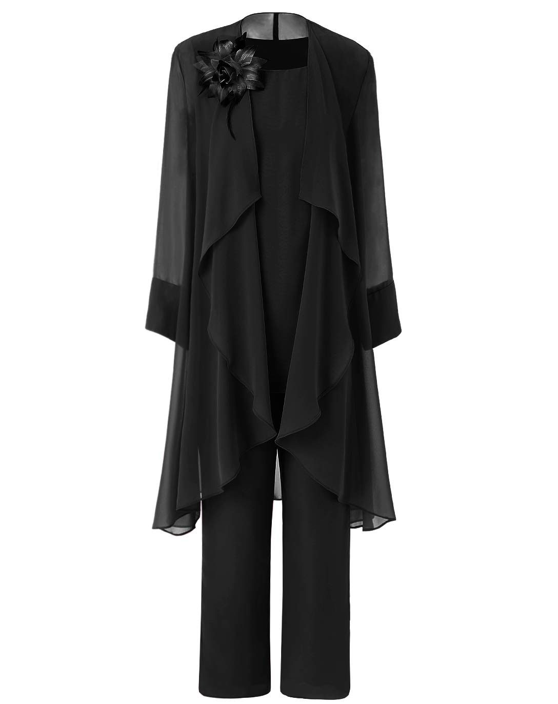 Zeattall Women's 3-Piece Jumpsuit Set - Chiffon Mother of The Bride Dress Pantsuit with Jacket, 3/4 Sleeve Plus Size Outfit for Weddings, Parties & Special Occasions
