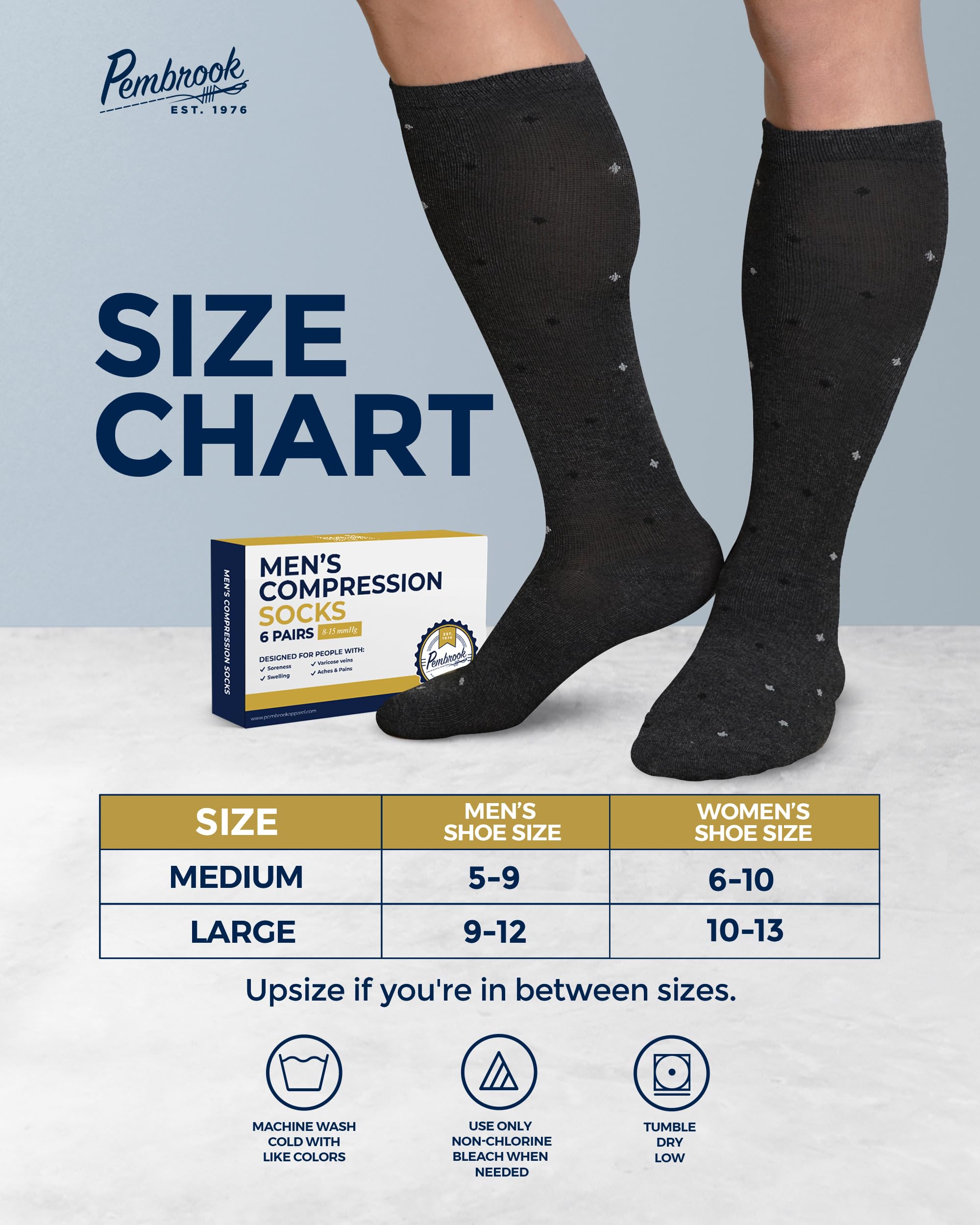 Pembrook Men's Light Compression Socks 6-Pack (8-15 mmHg) - Graduated Support Socks for Circulation & Swelling Relief - Ideal for Running, Travel & Work