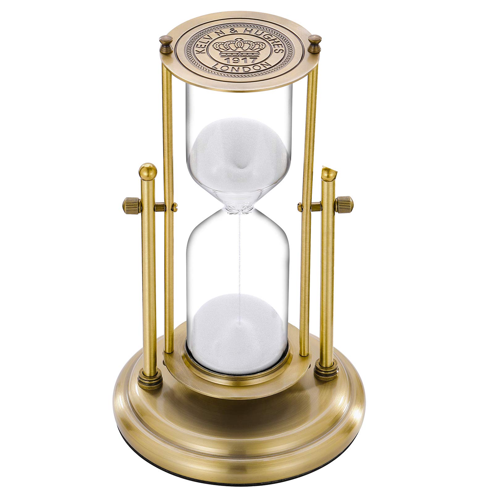 Vintage 60-Minute Hourglass Sand Timer - 360° Rotating Brass Sand Clock with White Sand, Unique Metal One-Hour Glass for Home, Office & Desk Decor | Perfect for Meditation, Study, Meetings & Time Management