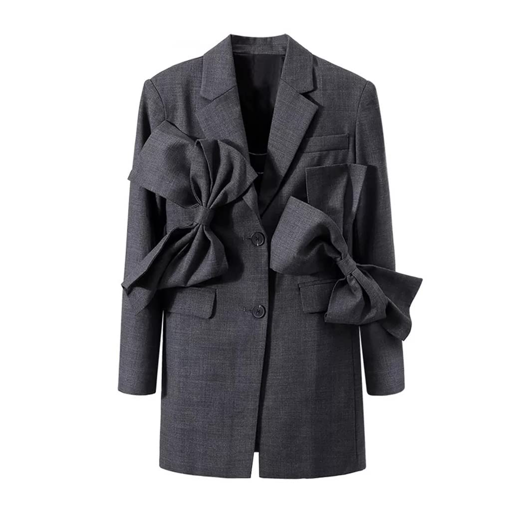 WDBBY Women's Spring Fashion Blazer - Notched Collar Long Sleeve Patchwork Bowknot Jacket (Gray, Size L) | Office Wear, Business Casual & Spring Outfits