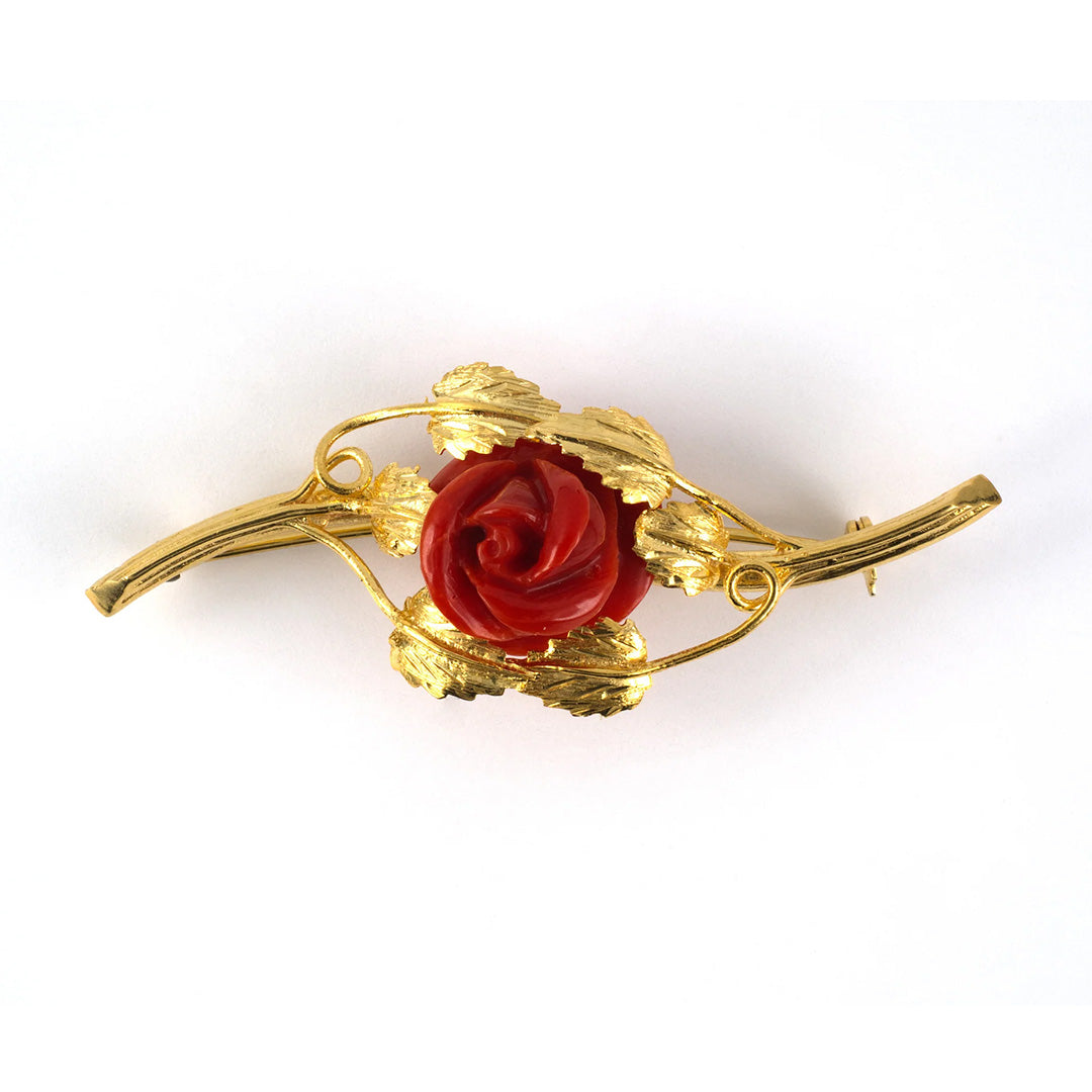 Exquisite Coral Rosebud Floral Pin - Handcrafted Carved Brooch for Women | Perfect for Weddings, Parties & Special Occasions