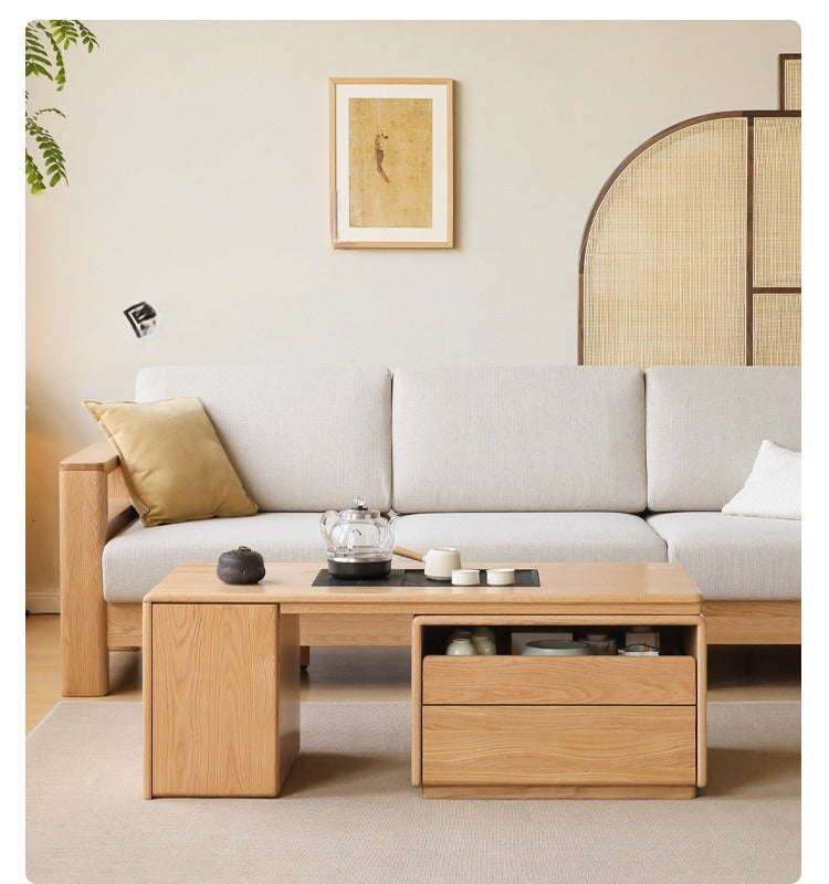 Solid Oak & Black Walnut Retractable Modern Coffee Table - Expandable Dining Table for Small Spaces, Perfect for Living Room, Studio Apartments & Office Use