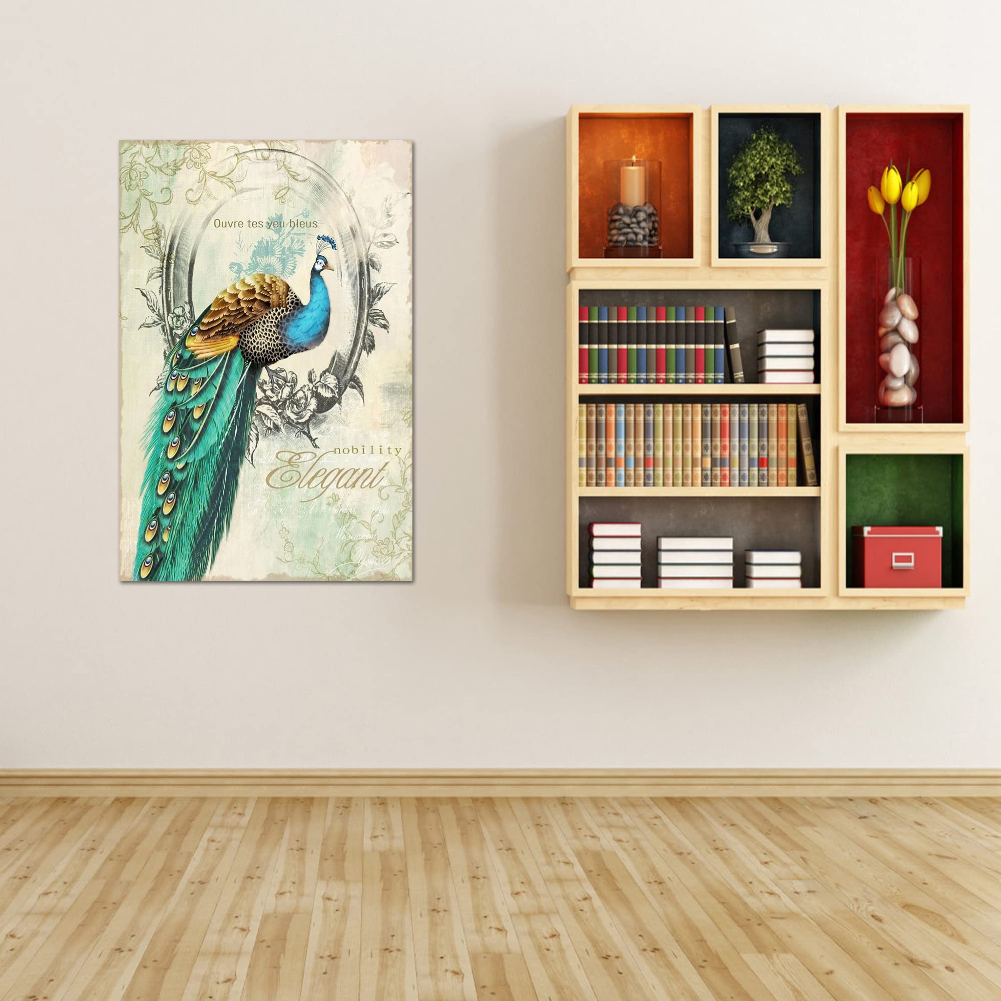 Looife 12x18 Inch Green Peacock Canvas Wall Art with Inspirational Words - Giclee Print Ready to Hang Wall Decor for Living Room, Bedroom, Office - Perfect for Home Decor, Housewarming Gifts & Interior Design