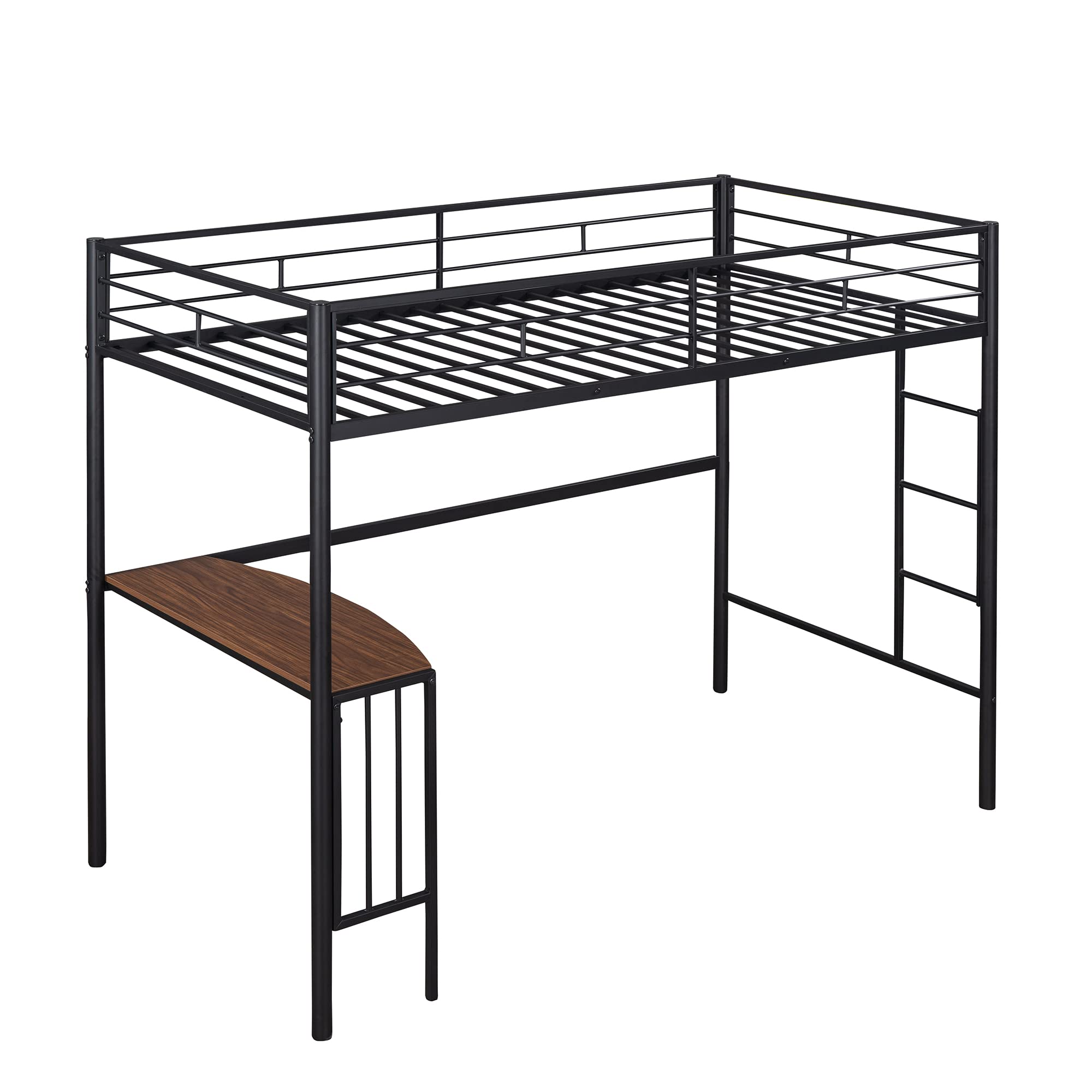 Harper & Bright Designs Twin Metal Loft Bed with Desk, Ladder & Guardrails - Space Saving Study Bed for Kids, Teens & Adults - Black - Perfect for Small Rooms, Dormitories & Home Offices