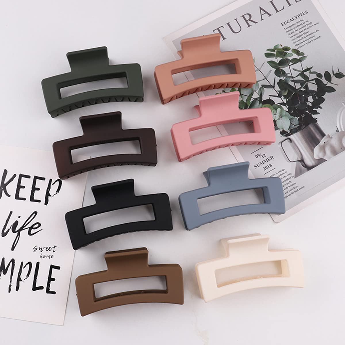 Large Thick Acrylic Hair Clips for Women - Non-Slip Rectangle Jaw Clips, Long Hair Resin Claw Clips Hair Accessories (Multicolor, Khaki) | Perfect for Updos, Ponytails & Everyday Hairstyles