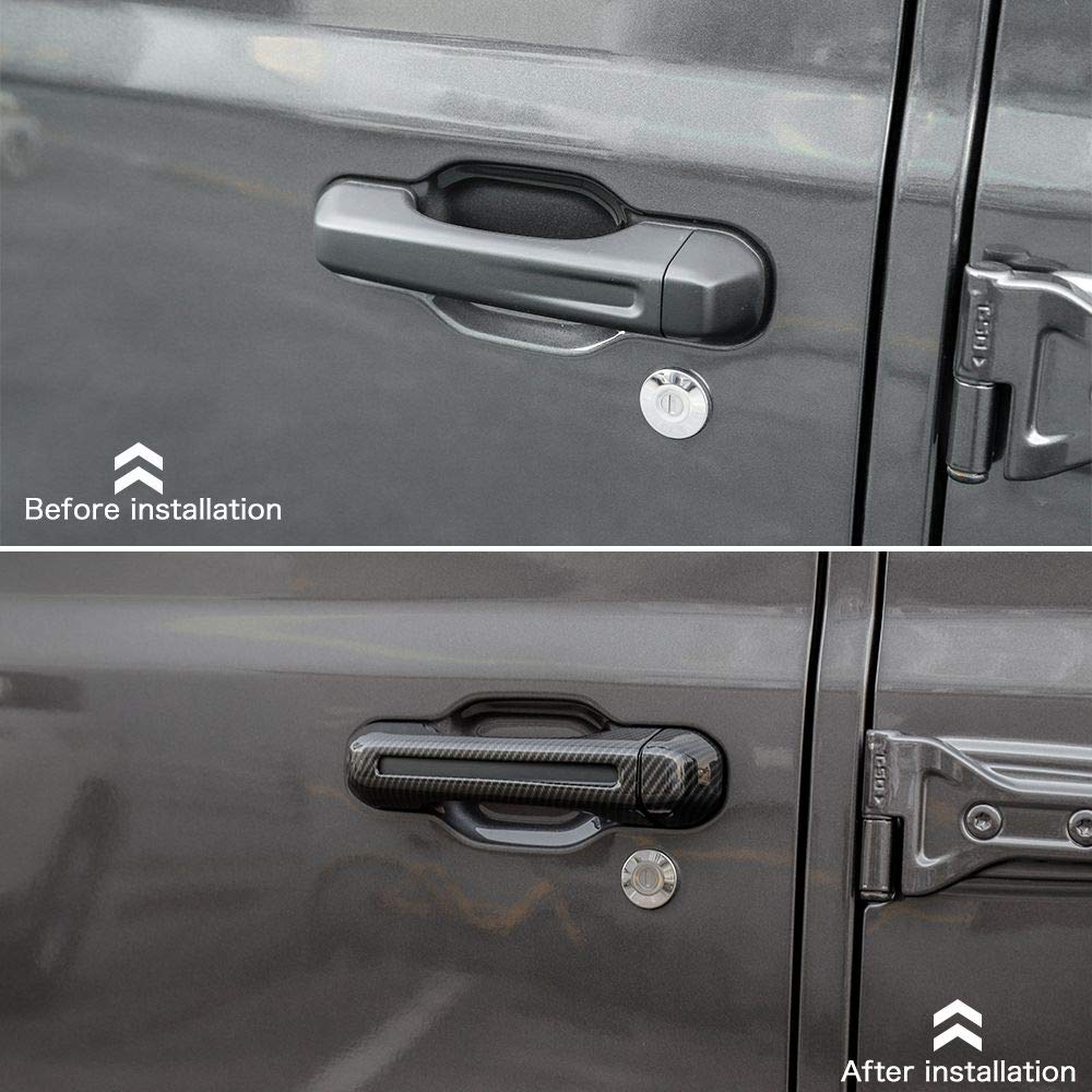 CheroCar JL JT Door Handle Inserts Cover Kit & Tailgate Handle Cover for 2018-2021 Jeep Wrangler JL JLU & 2020-2021 Jeep Gladiator JT - Black Carbon Fiber Grain Exterior Accessories - Upgrade Your Off-Road Vehicle's Style & Protection