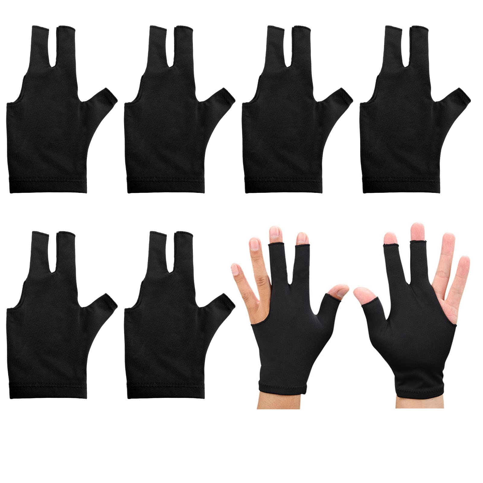 Anxingo 8PCS 3-Finger Pool Gloves - Left/Right Hand Billiard Gloves for Men & Women, Breathable Black Snooker Gloves for Enhanced Grip & Control - Perfect for Pool, Snooker & Billiards Tournaments
