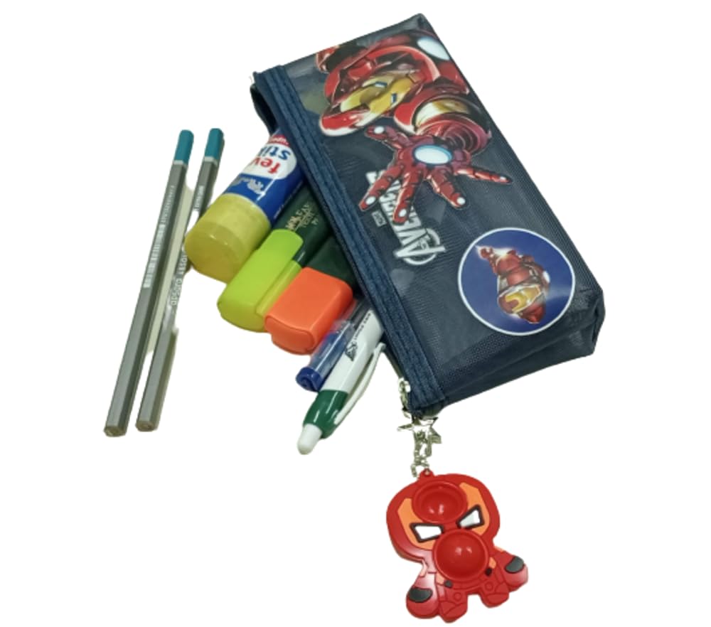 BAKERS PARDISE Kids Pencil Box for Boys & Girls - Durable School Pencil Case with Keychain, Multipurpose Storage Organizer (Iron Man Design) - Perfect Birthday Gift for Students, Back to School Supplies & Classroom Organization