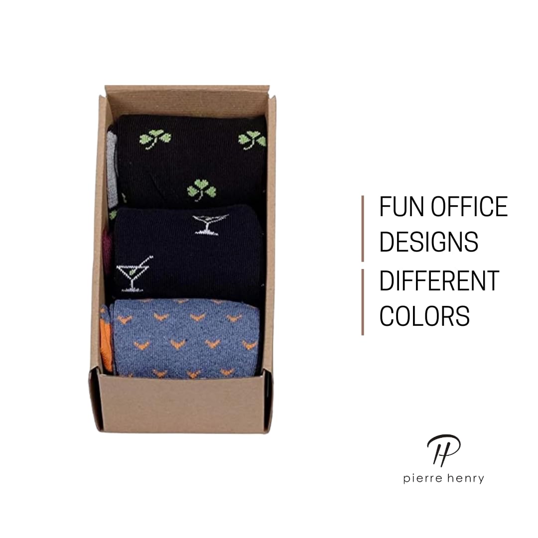 Premium Pierre Henry Men's Over the Calf Dress Socks (3-Pack) | Soft Cotton Blend, Fashionable & Comfortable | Sizes 7-11 & 12-16 | Perfect for Business, Formal Events & Office Wear