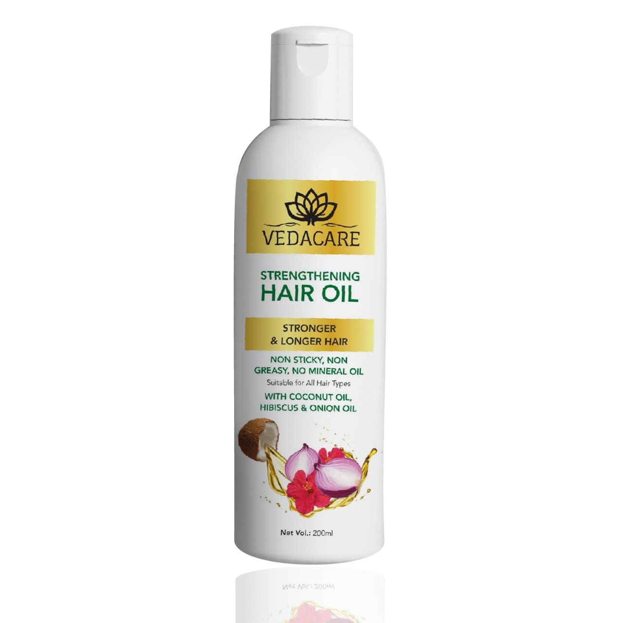 Vedacare Strengthening Hair Oil for Hair Fall Control - Natural Onion, Hibiscus & Coconut Oil Blend - Anti Hair Loss Treatment, No LLP, No Preservatives | Promotes Hair Growth & Reduces Hair Fall | Perfect for Daily Scalp Massage & Damaged Hair Repair