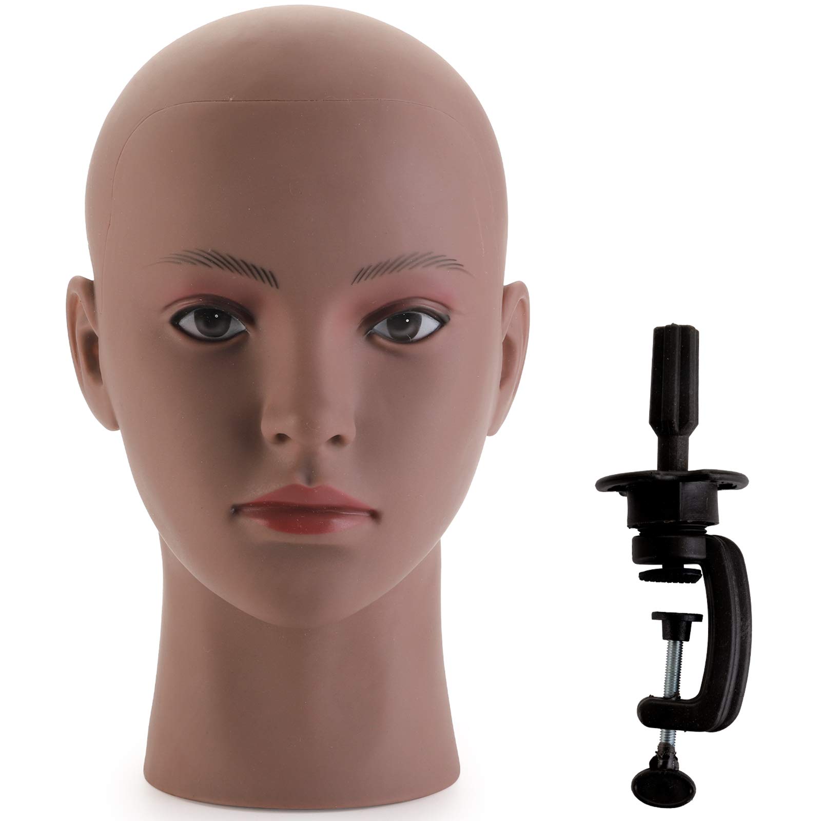 Professional Afro American Mannequin Head with Clamp - Bald Wig Display Head for Styling, Hat & Glasses - Perfect for Salon, Barber Shop & Retail Store Displays
