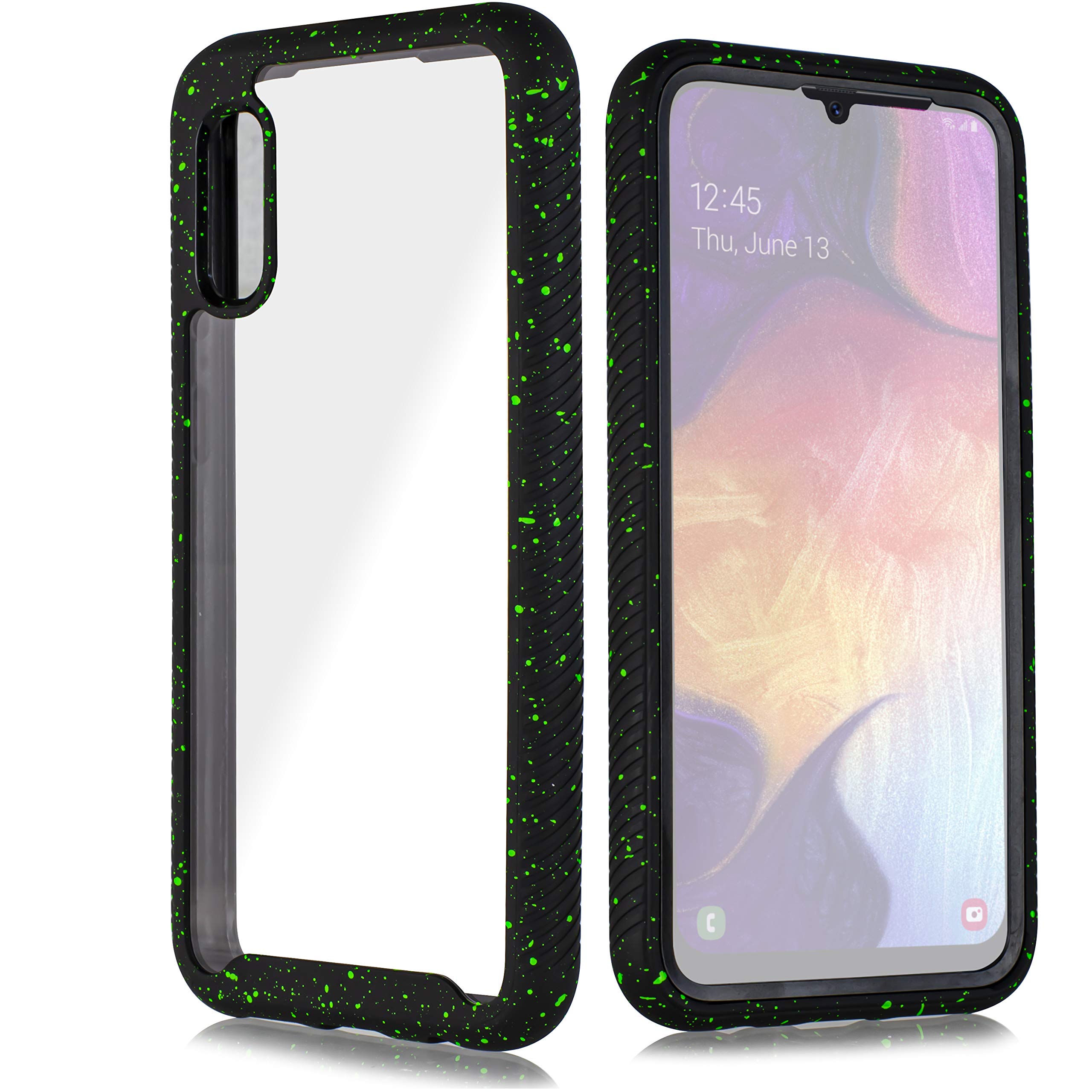 Shockproof Heavy Duty Clear Protective Phone Case for Samsung Galaxy A20 & A30 with Built-in Screen Protector - Perfect for Outdoor Activities, Work & Daily Use (Black)