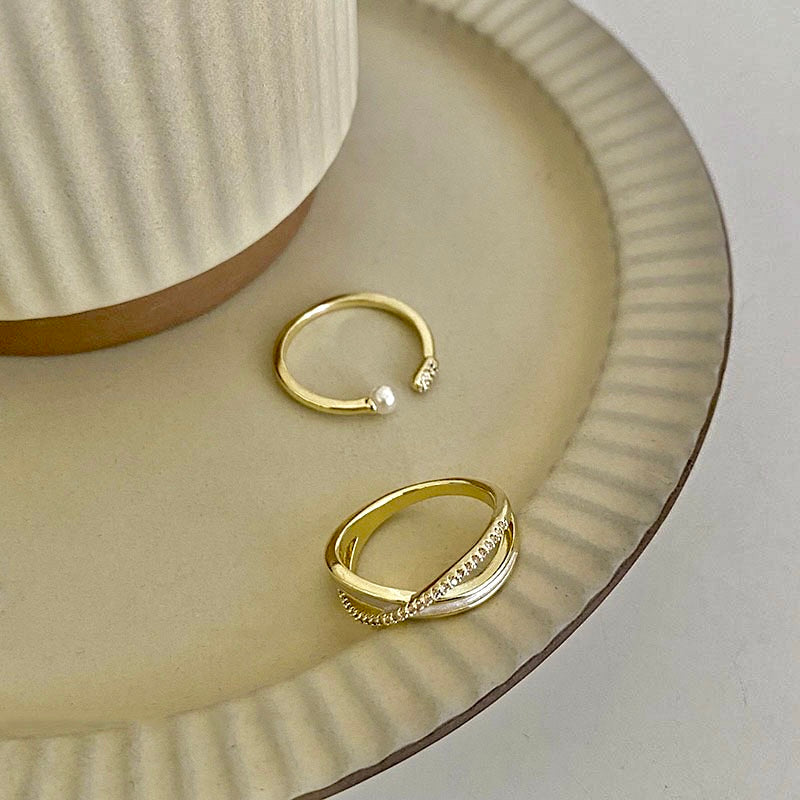 Elegant Crossover Pearl Midi Ring Set for Women - Trendy Stackable Jewelry for Everyday Wear, Parties & Special Occasions | A8508