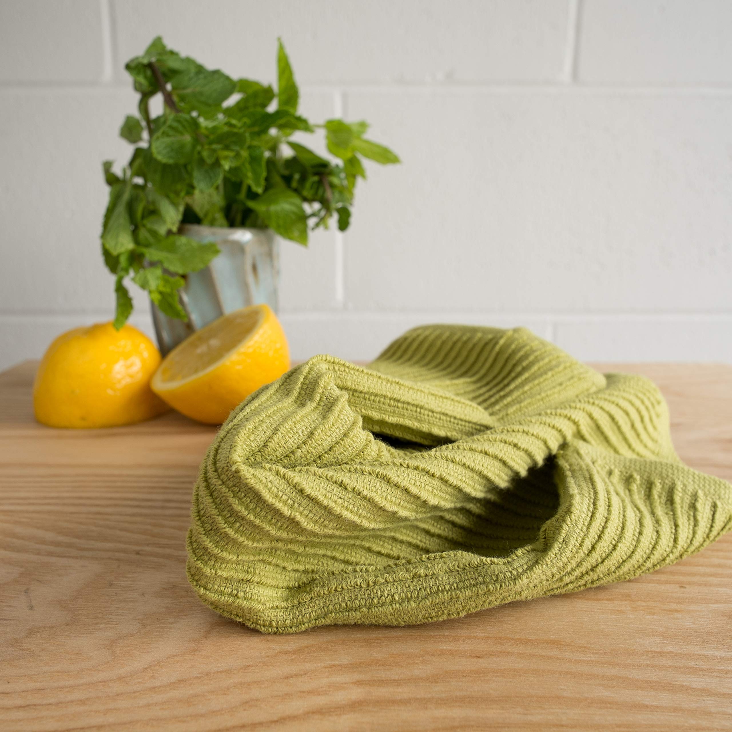 Now Designs Ripple Kitchen Dishcloth Set of 4 - Absorbent & Reusable Cactus Green Dish Towels for Washing Dishes, Cleaning Countertops & Kitchen Use