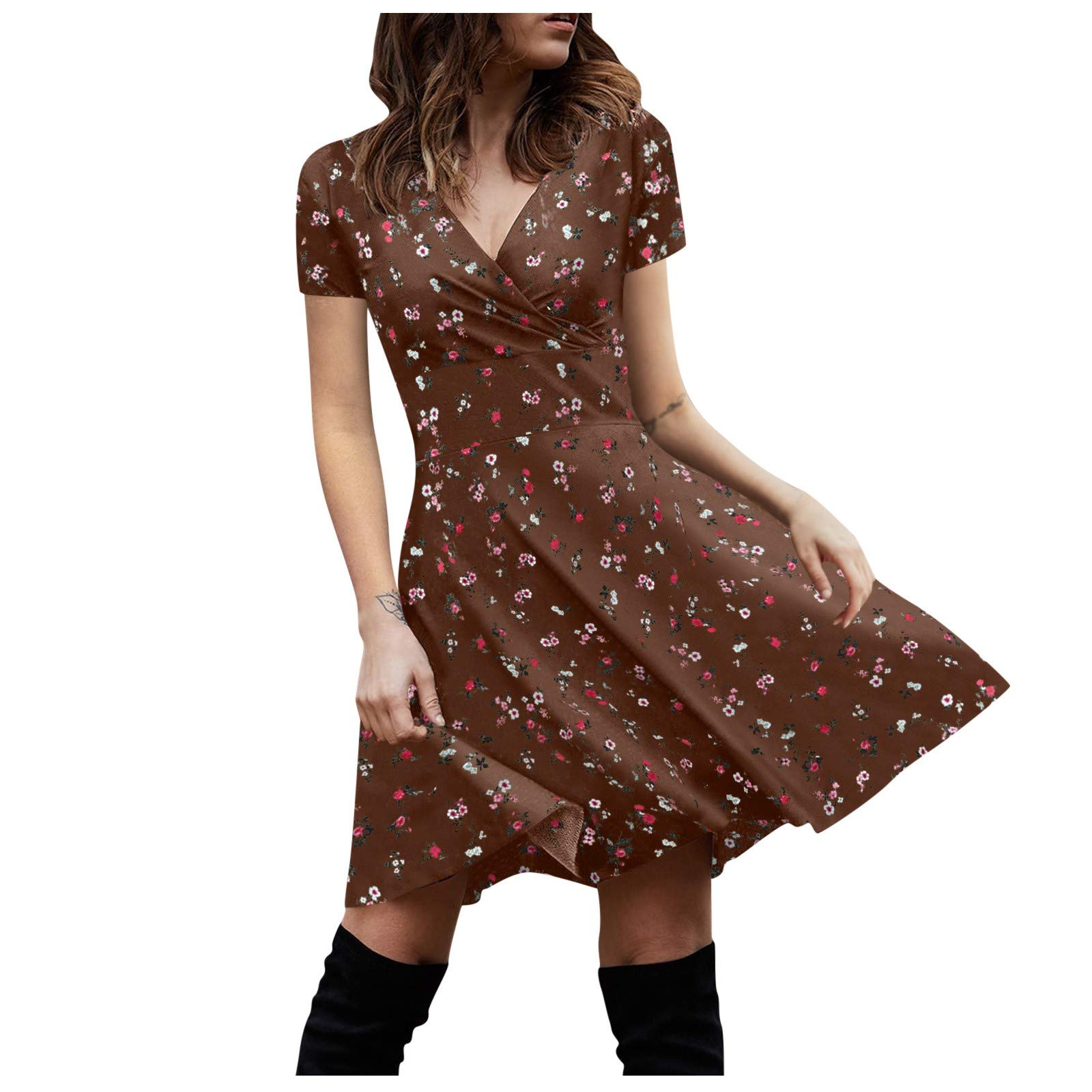 Elegant Retro V-Neck Short Sleeve Casual Dress for Women - Perfect for Club Parties, Date Nights & Summer Outfits