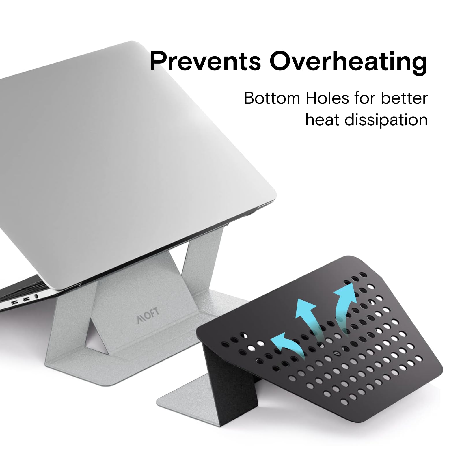 MOFT Adhesive Laptop Stand for Desk - Foldable & Portable Computer Stand with 2 Adjustable Angles for MacBook Air/Pro 11-16 Inch (Silver) | Perfect for Home Office, Coffee Shops & Travel Workspaces