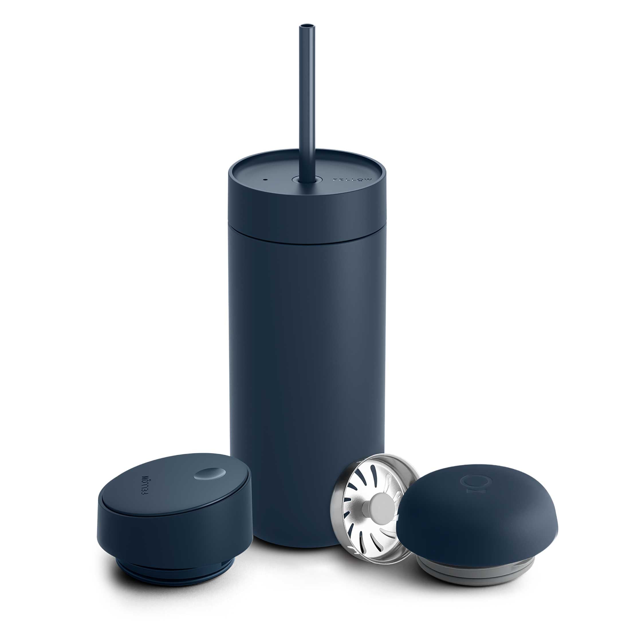 Fellow Carter Travel Mug with 3-in-1 Lid System - Stone Blue Insulated Coffee Tumbler for Hot & Cold Drinks | Perfect for Commuting, Office & Outdoor Adventures