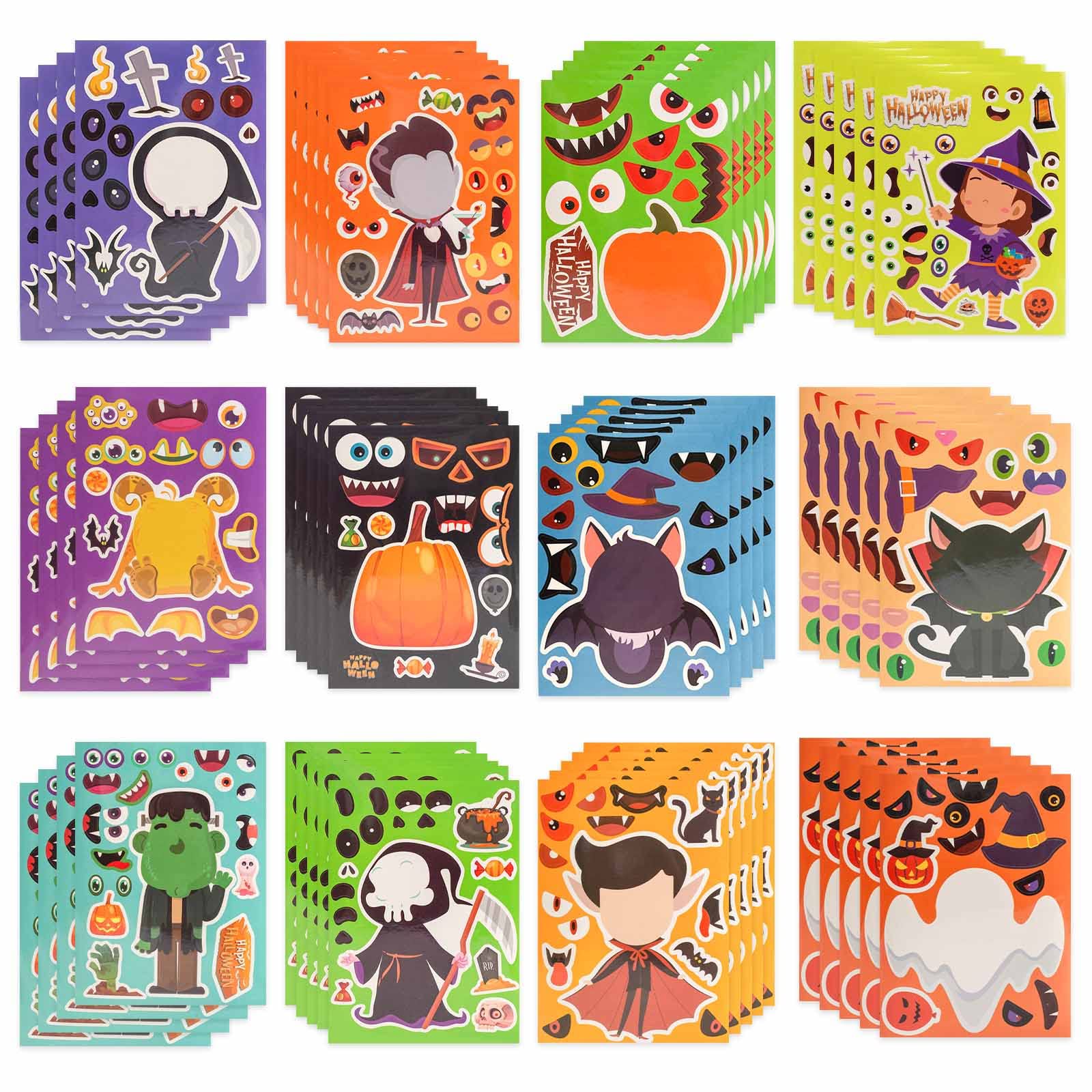 LovesTown 54PCS Halloween Stickers for Kids - Waterproof Face Stickers, Party Favors & Halloween Activities - Fun DIY Decorations for Trick or Treat, Classroom Parties & Pumpkin Carving