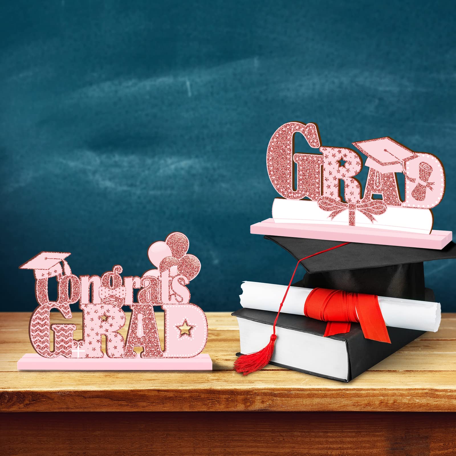 2025 Graduation Party Decorations - 4 Piece Wooden Class of 2025 Table Centerpieces Set - High School & College Grad Party Favors - Photo Booth Props - Rose Gold - Perfect for Graduation Ceremonies, Open Houses & Celebration Decor