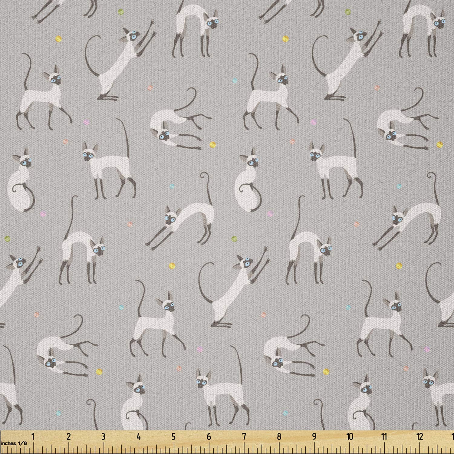 Ambesonne Stretch Knit Fabric - 10 Yards Pale Grey with Siamese Cat Wall Design for Clothing Sewing & Arts Crafts | Perfect for DIY Dresses, Quilts, and Home Decor Projects