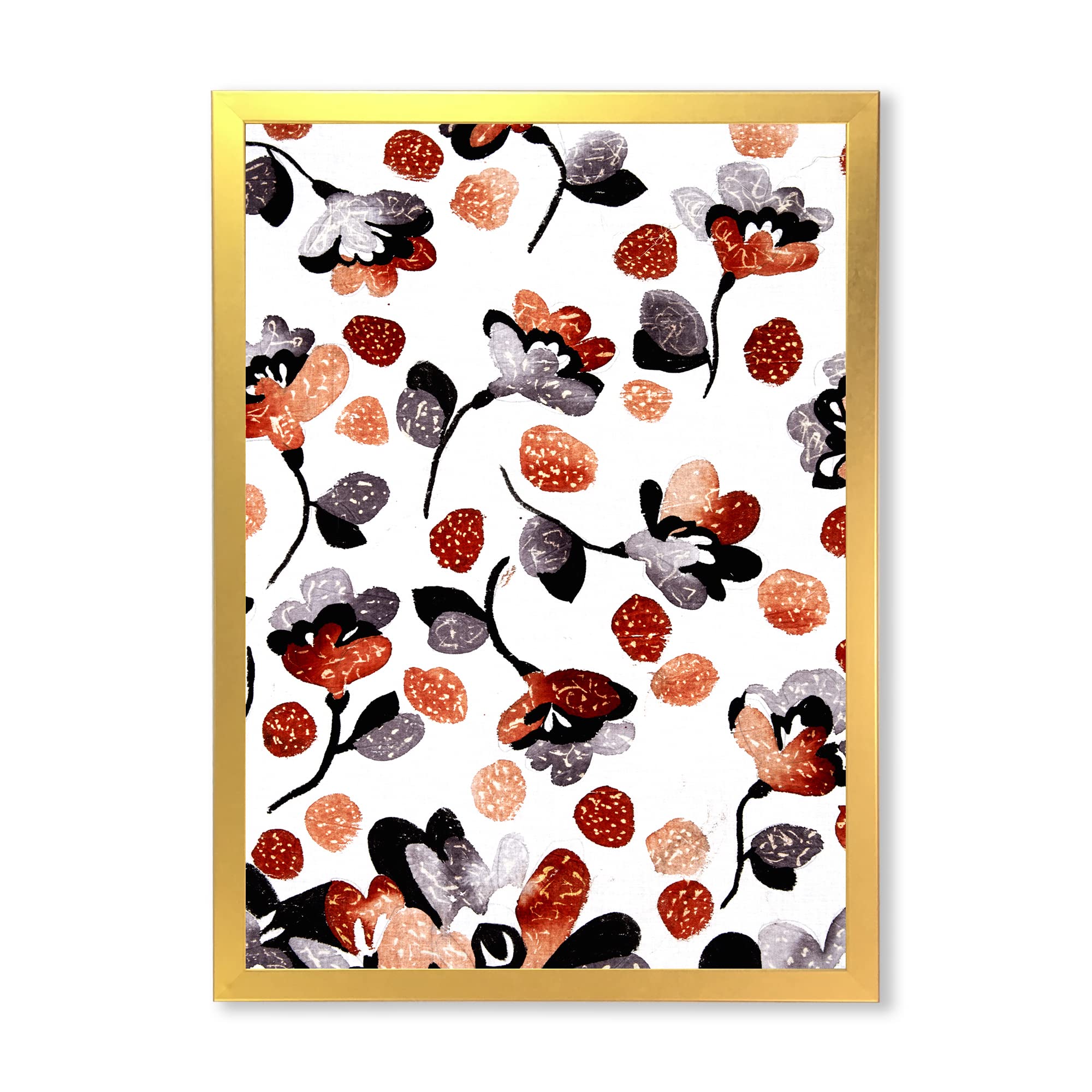 DesignQ Modern Floral Wall Art in Blue, Red & Orange - Bohemian Eclectic Framed Canvas Print for Living Room, Bedroom & Office Decor