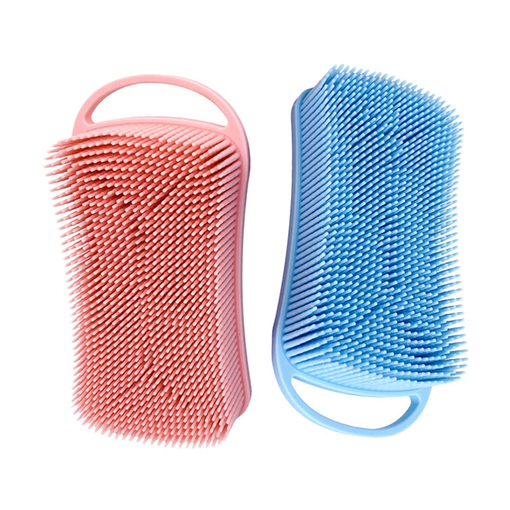 2 Pack Silicone Shampoo Brush & Body Scrubber - Exfoliating Loofah Bath Brush with Hook for Adults & Babies - Perfect for Shower, Scalp Massage, and Gentle Skin Exfoliation