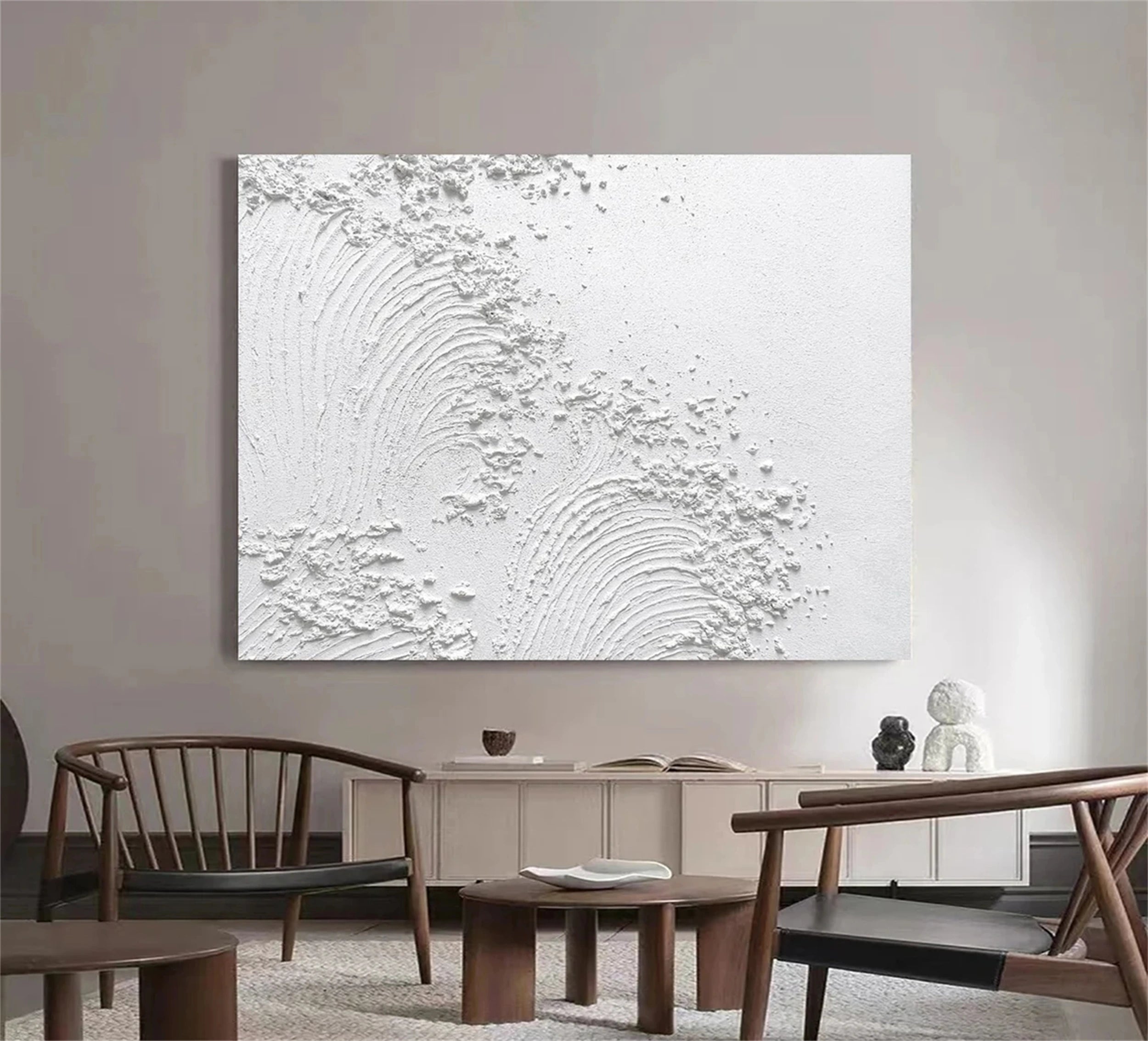 White Minimalist Textured Painting Canvas #MM120 - Premium Abstract Wall Art for Modern Home & Office Decor