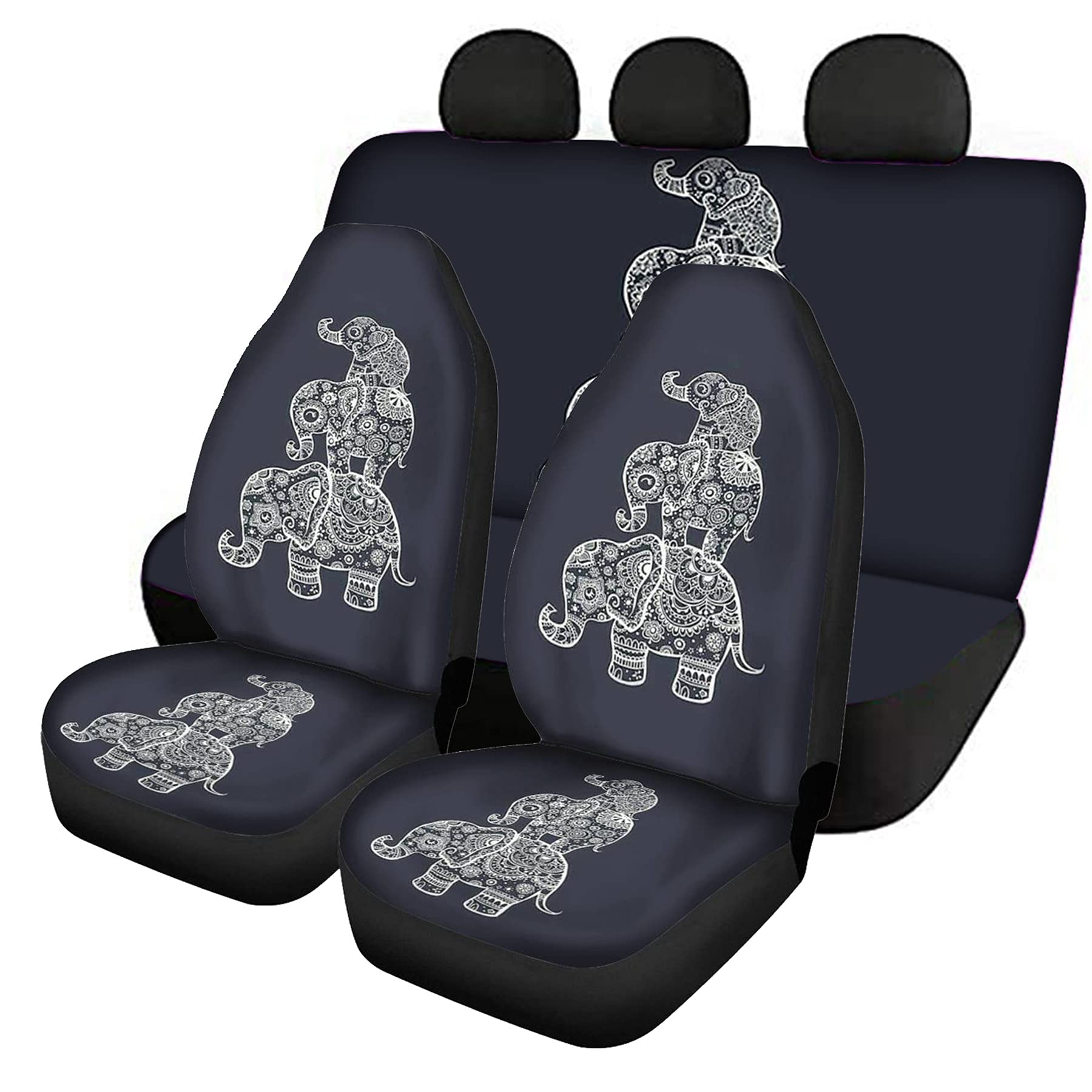 Vintage Elephant Print Car Seat Covers - 4-Piece Set for Front & Rear Seats, Stretchy Universal Fit Dustproof Protector - Perfect for SUVs, Sedans & Trucks | Home, Office & Road Trip Essentials