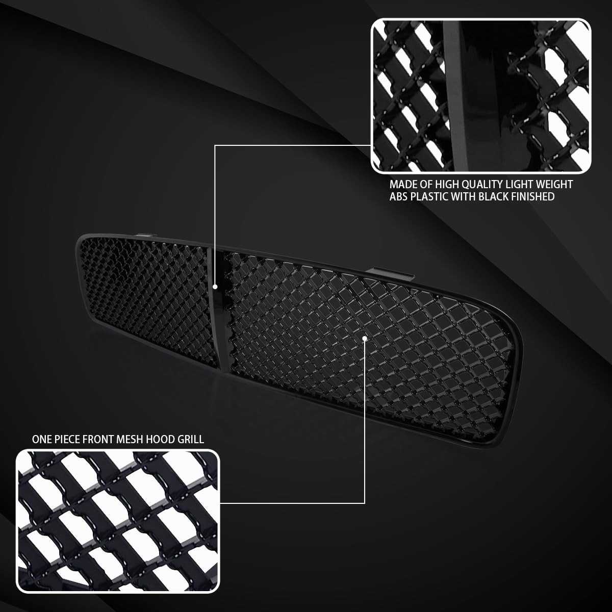 AUTOZENSATION Black Mesh Front Hood Grille Compatible with 2005-2010 Dodge Charger | Replacement Grille for Enhanced Style & Airflow | Perfect for Car Upgrades & Customization