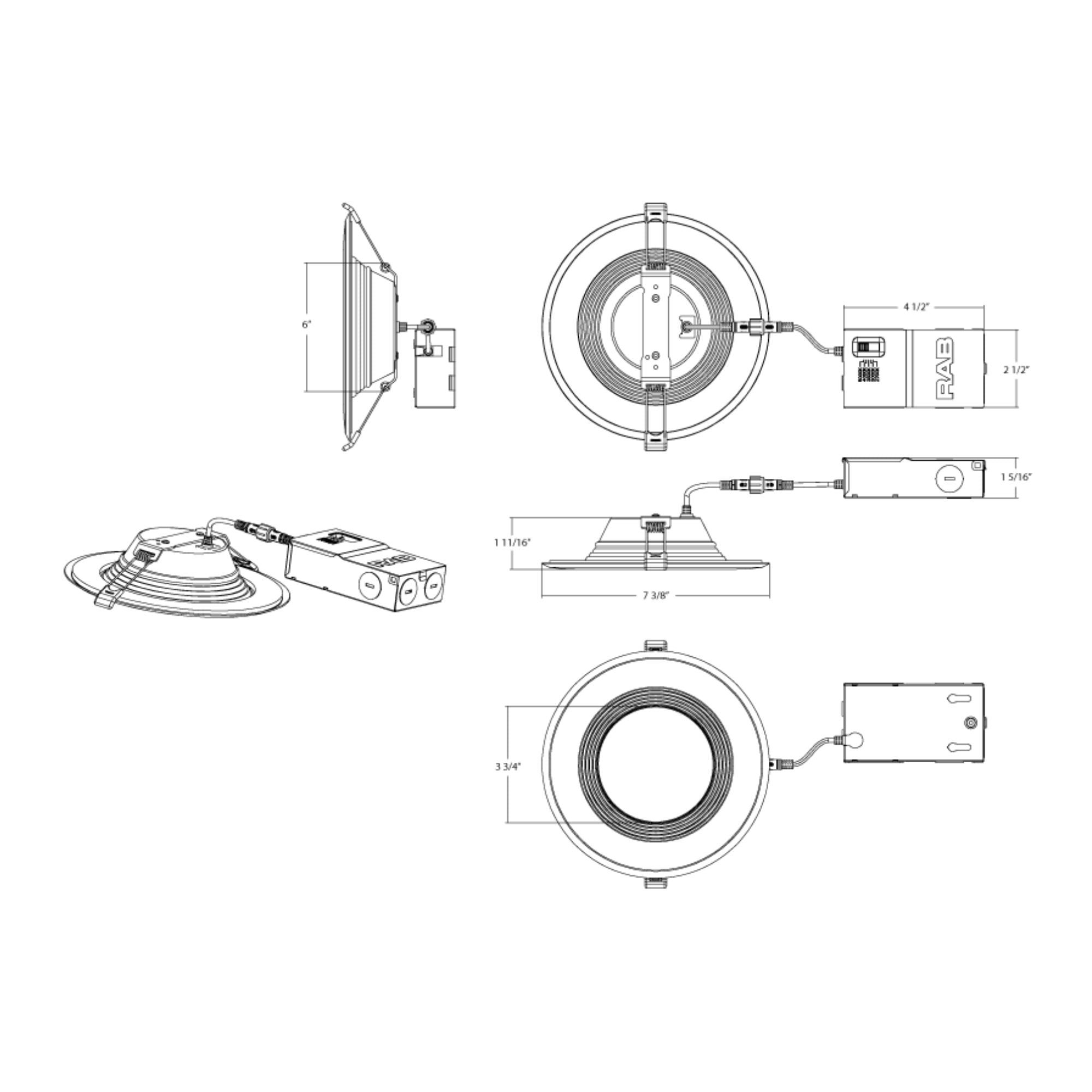 6 Inch Recessed LED Downlight 1500 Lumens, 5 CCT Selectable (2700K-5000K), Deep Regress Baffle Trim - Perfect for Living Room, Kitchen, Bedroom & Commercial Lighting