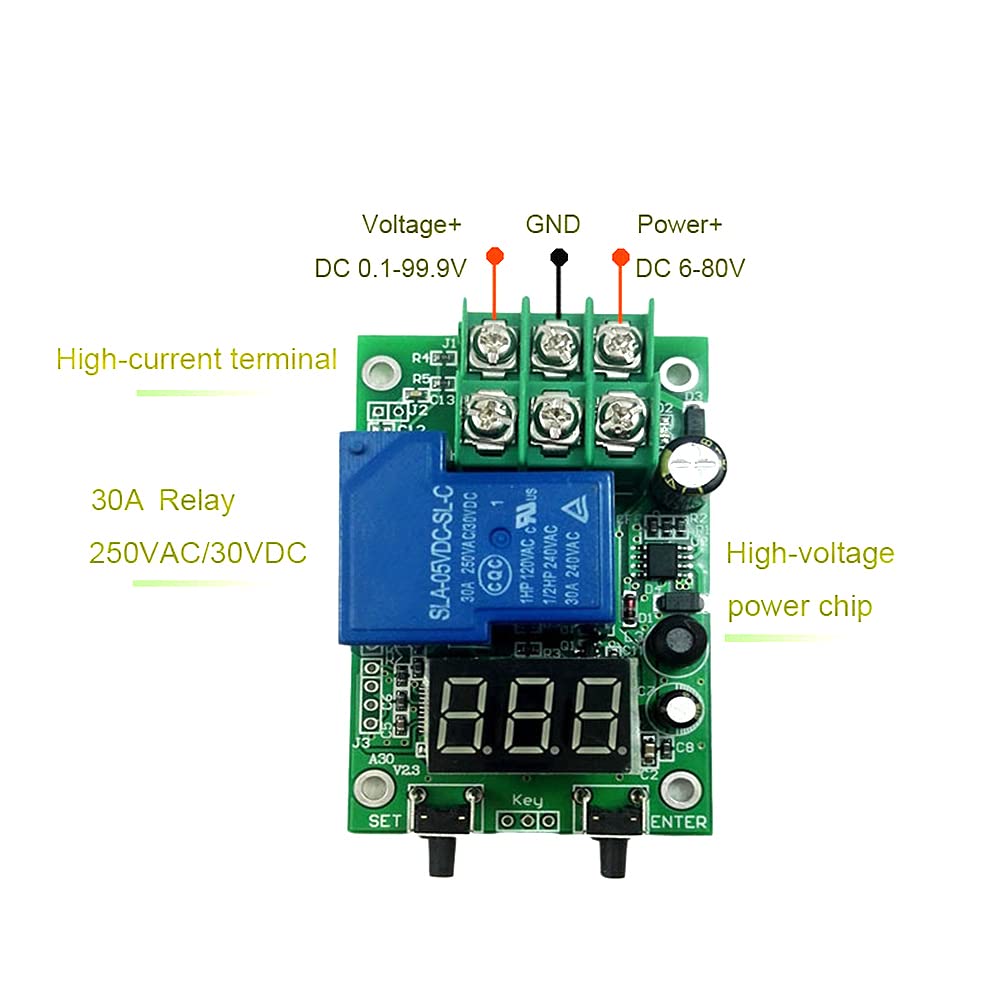 DC 6-80V Voltage Detection Charging Discharge Monitor Relay Switch Controller with Protective Case - Perfect for Solar Power Systems, Electric Vehicles & DIY Electronics Projects