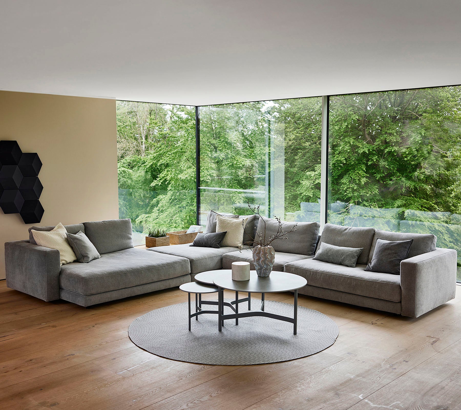 Modern L-Shaped Sectional Sofa with Coffee Table and Armrests - Perfect for Living Room, Lounge, and Home Theater Seating
