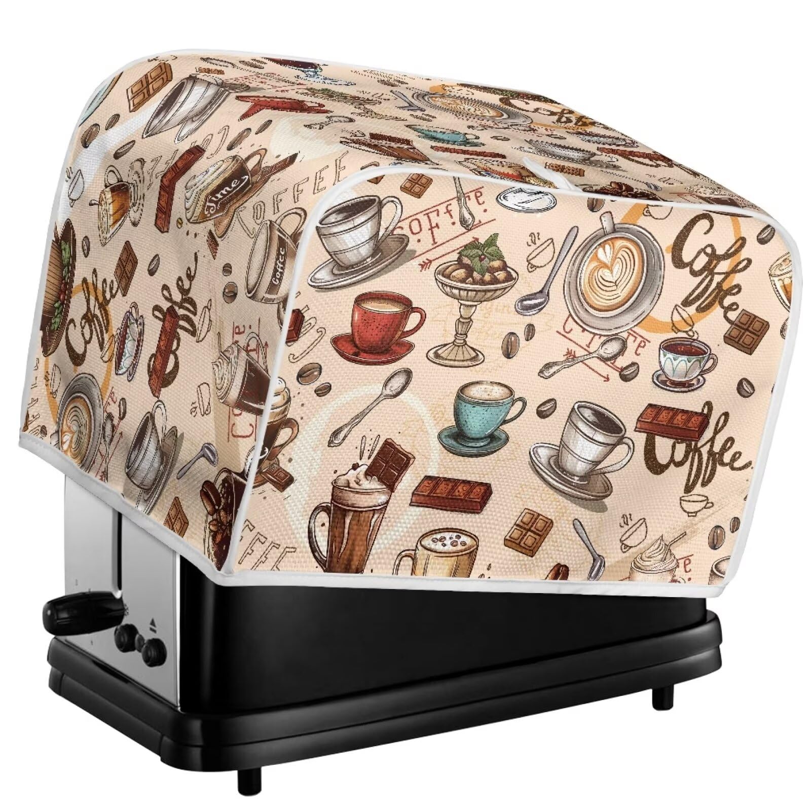 2 Slice Toaster Cover - Dustproof, Stain & Waterproof Kitchen Appliance Protector with Chocolate Coffee Print - Perfect for Small Toaster Ovens & Countertop Protection