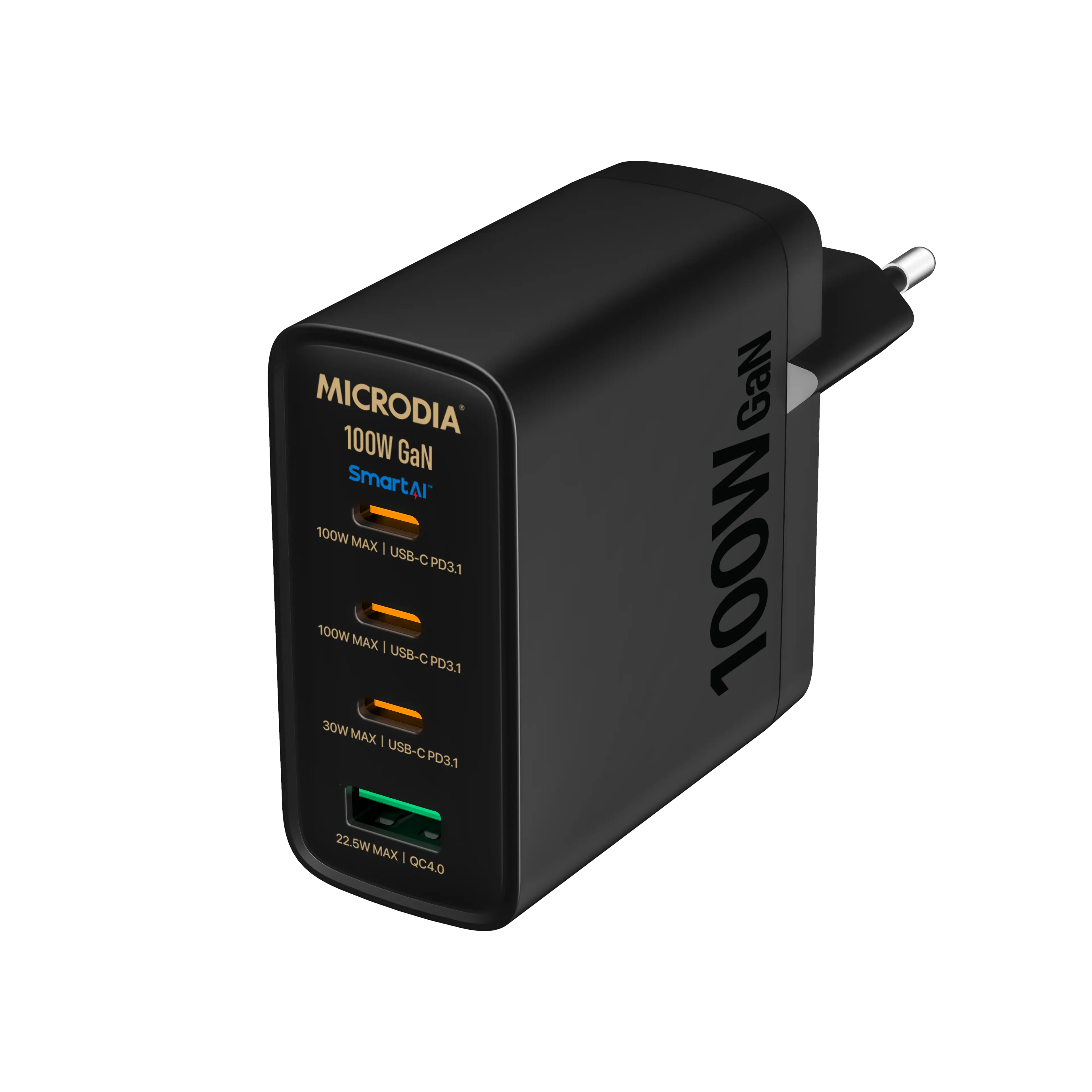 MICRODIA SMARTCube™ Nano 100W GaN Wall Charger with 3 Ports (USB-C PD3.1 & USB-A QC4.0) - Fast Charging for iPhone 15, MacBook Pro, iPad, Samsung Galaxy - Perfect for Travel, Office & Home Use