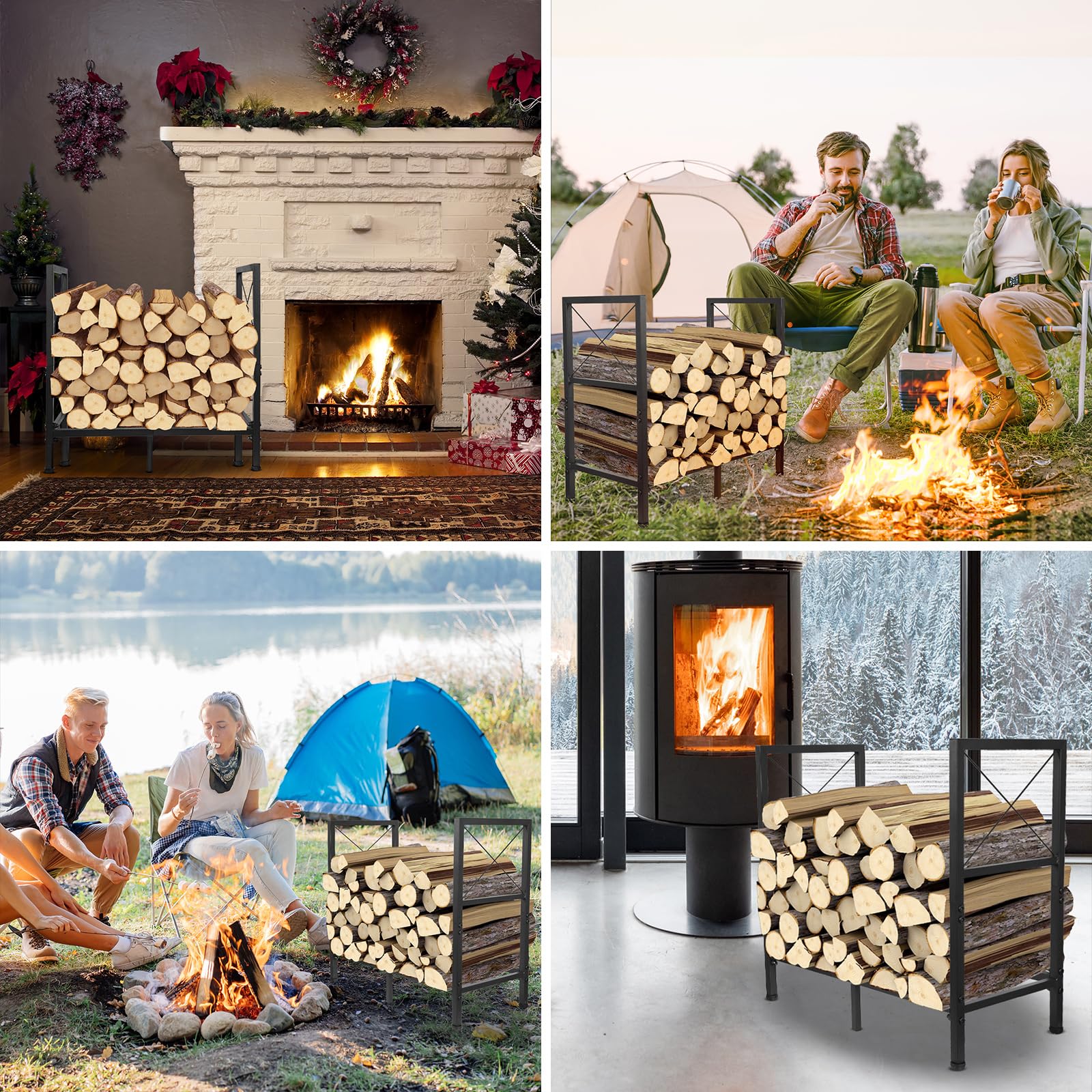 Heavy Duty Firewood Rack 2ft - Indoor Outdoor Log Holder for Fireplace, Patio & Camping - Black Firewood Storage Organizer for Wood Stove, Backyard & Garage