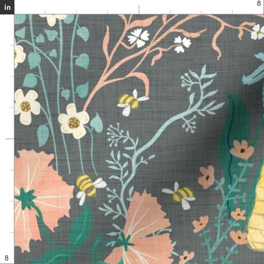 Bee Team Garden Pink Flowers Vines Floral Printed Satin Fabric - Spring Pastel Fat Quarter for Sewing, Apparel, Lining, Fashion, Blankets & Home Decor | DIY Crafts, Quilting, Dressmaking & Upholstery