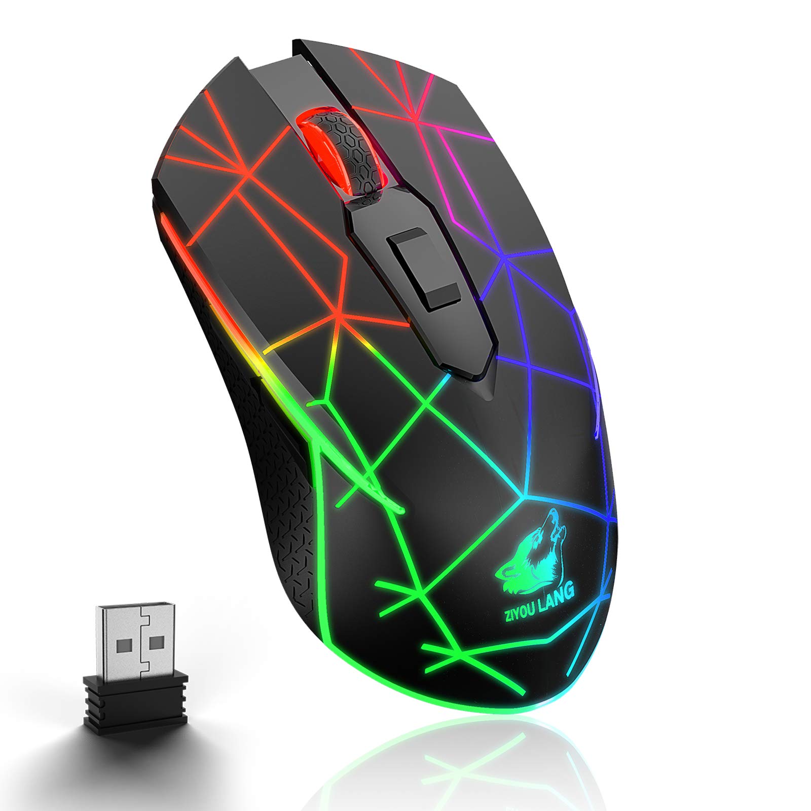 ZIYOU LANG X9 Wireless Gaming Mouse - 2.4Ghz USB Receiver, RGB Backlight, Adjustable DPI, Silent Click, Rechargeable, Ergonomic 7-Button Design for PC, Laptop, Mac - Perfect for Gaming, Office Work & Home Use (Star Black)
