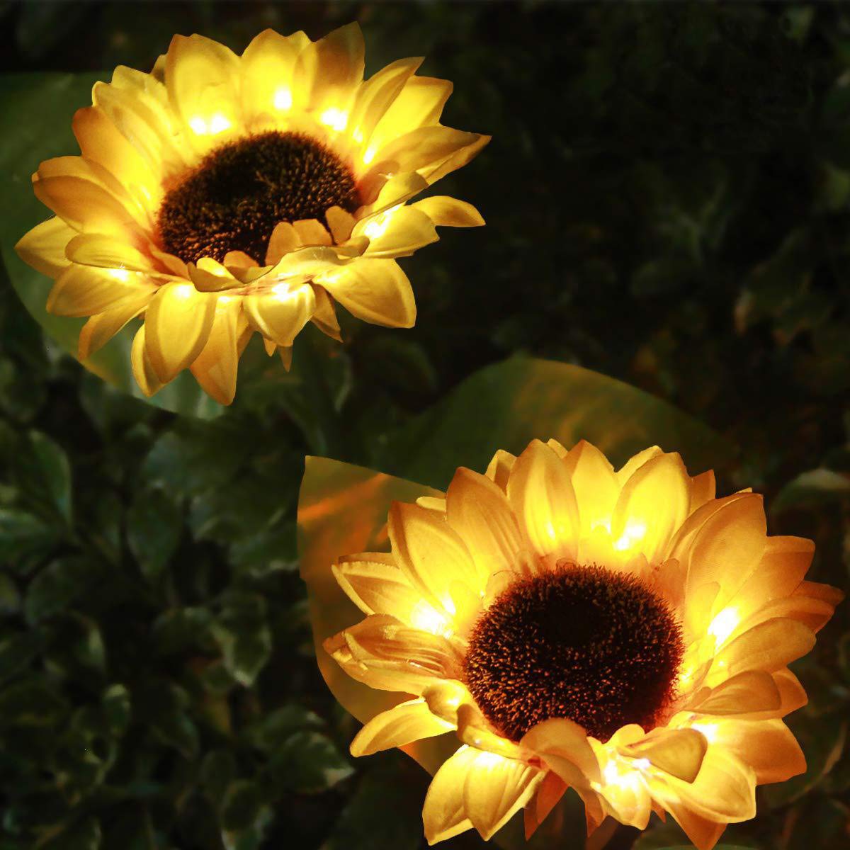 Waterproof Solar Garden Lights Outdoor - 2 Pack Sunflower Solar Powered LED Lights for Yard, Lawn, Porch, Pathway, Backyard Decoration - Weatherproof Solar Flower Lights for Patio, Garden, Walkway, Terrace